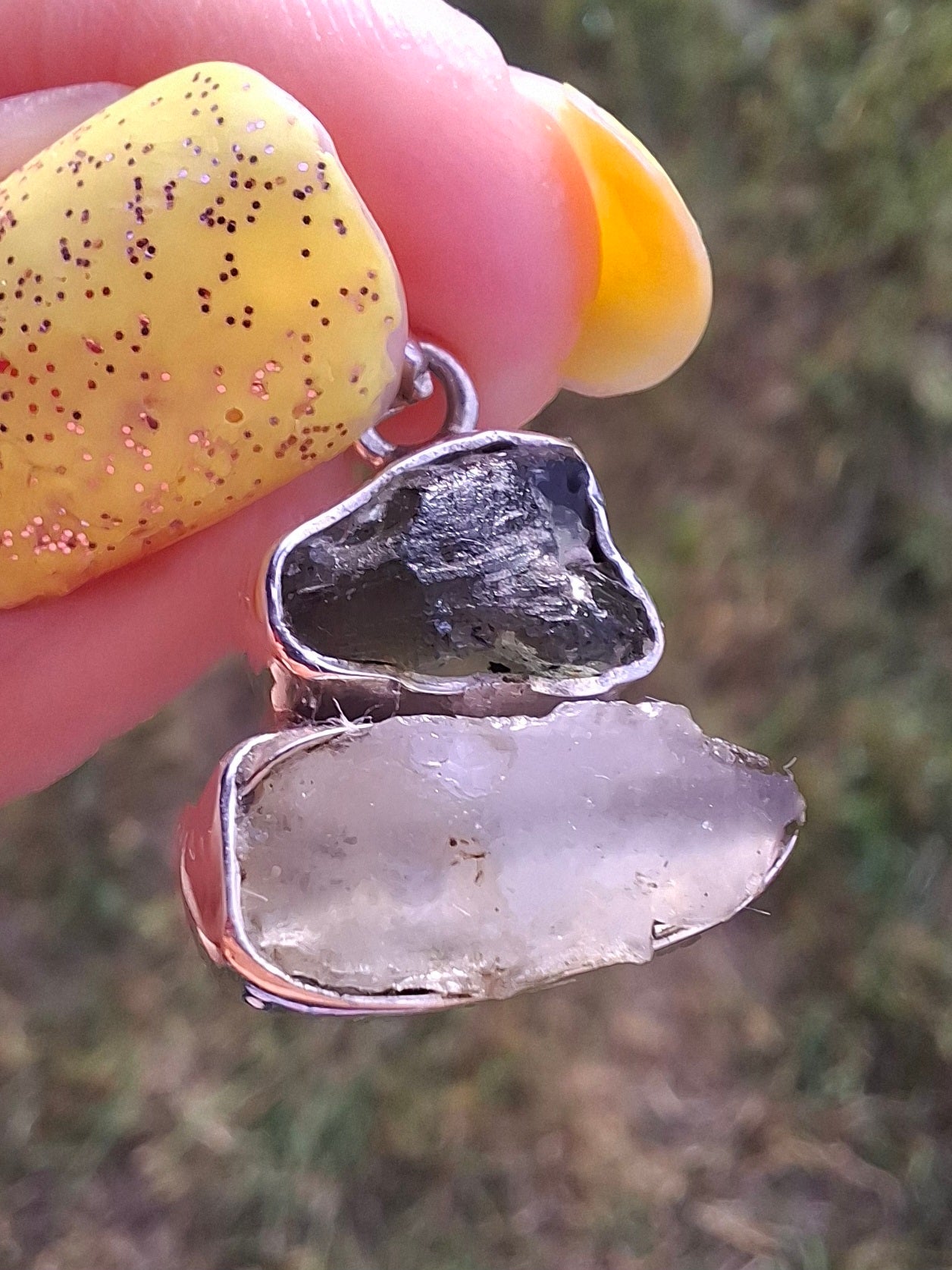 Moldavite & Libyan Desert Glass Pendant, 925 Silver, Tektite (Ref: MLP11)