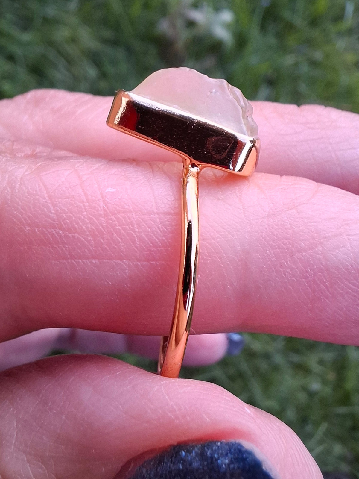 Libyan Desert Glass Ring, 14K GOLD Plated, size small O, Tektite (Ref: LR81)