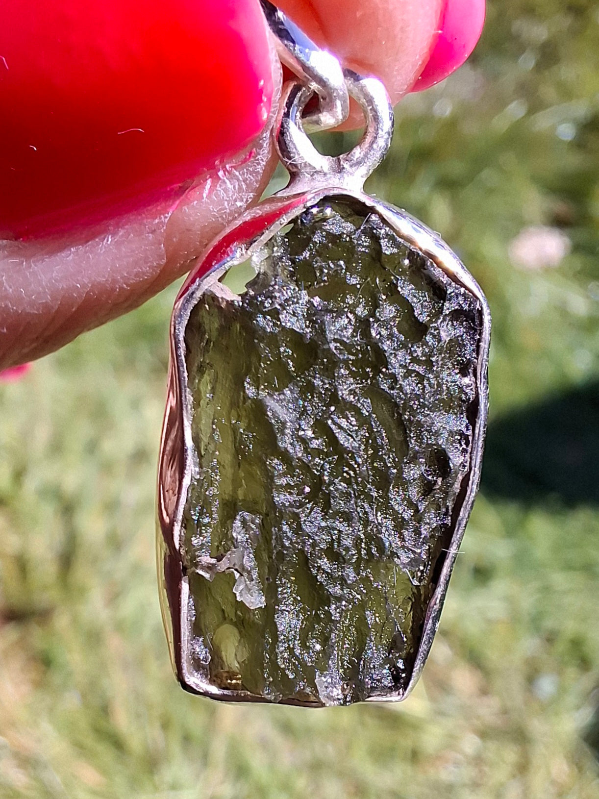 Moldavite Pendant, 925 Silver, Tektite (Ref: P442)