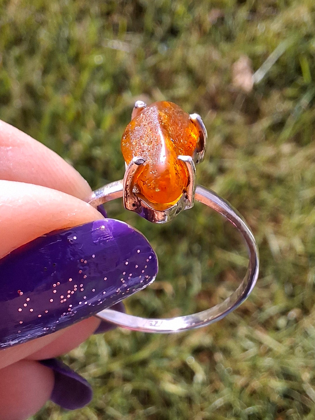 Baltic Amber Ring, size large V, 925 Silver, Fossil (Ref: AR26)