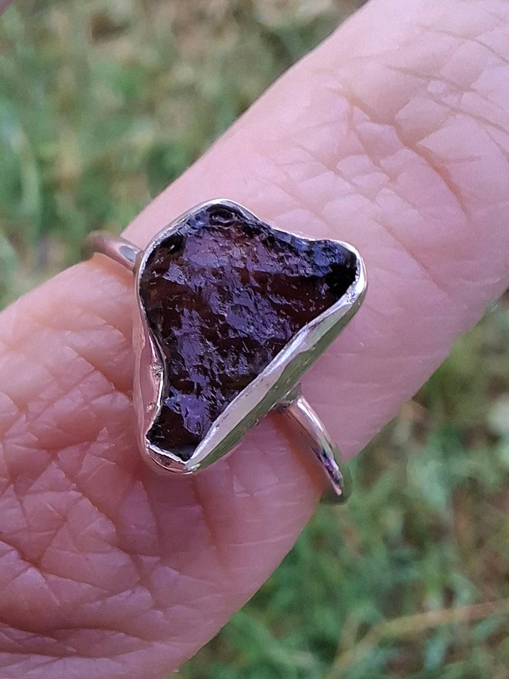 Moldavite Ring, size large M, 925 Silver, Tektite (Ref: R23)