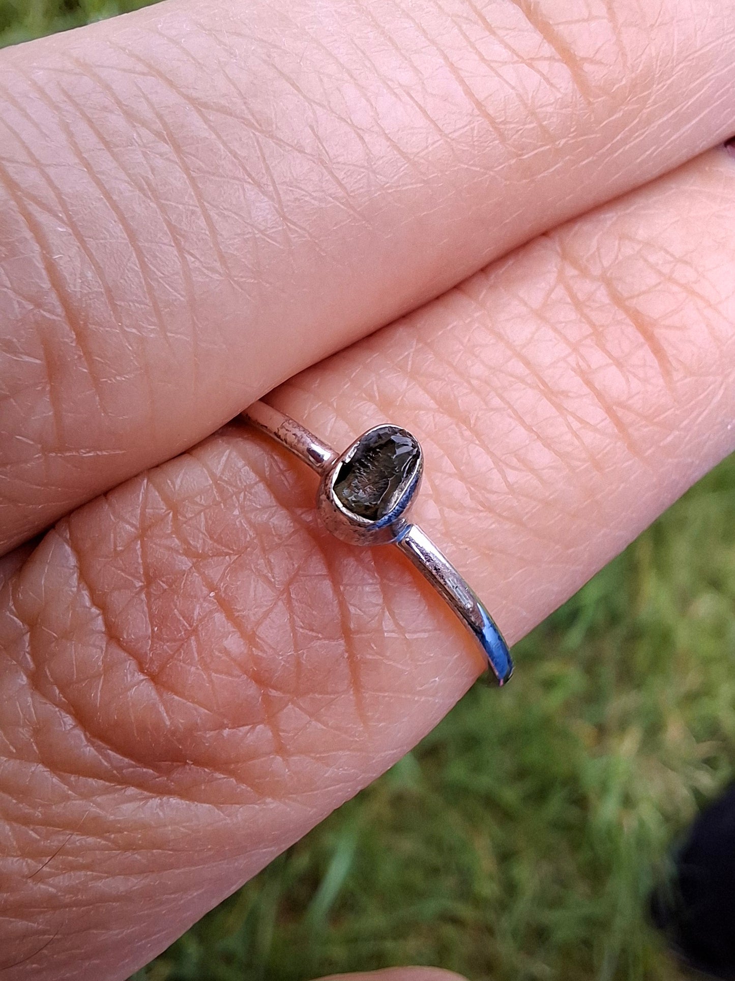 Moldavite Ring, size small P, 925 Silver, Tektite (Ref: R42)