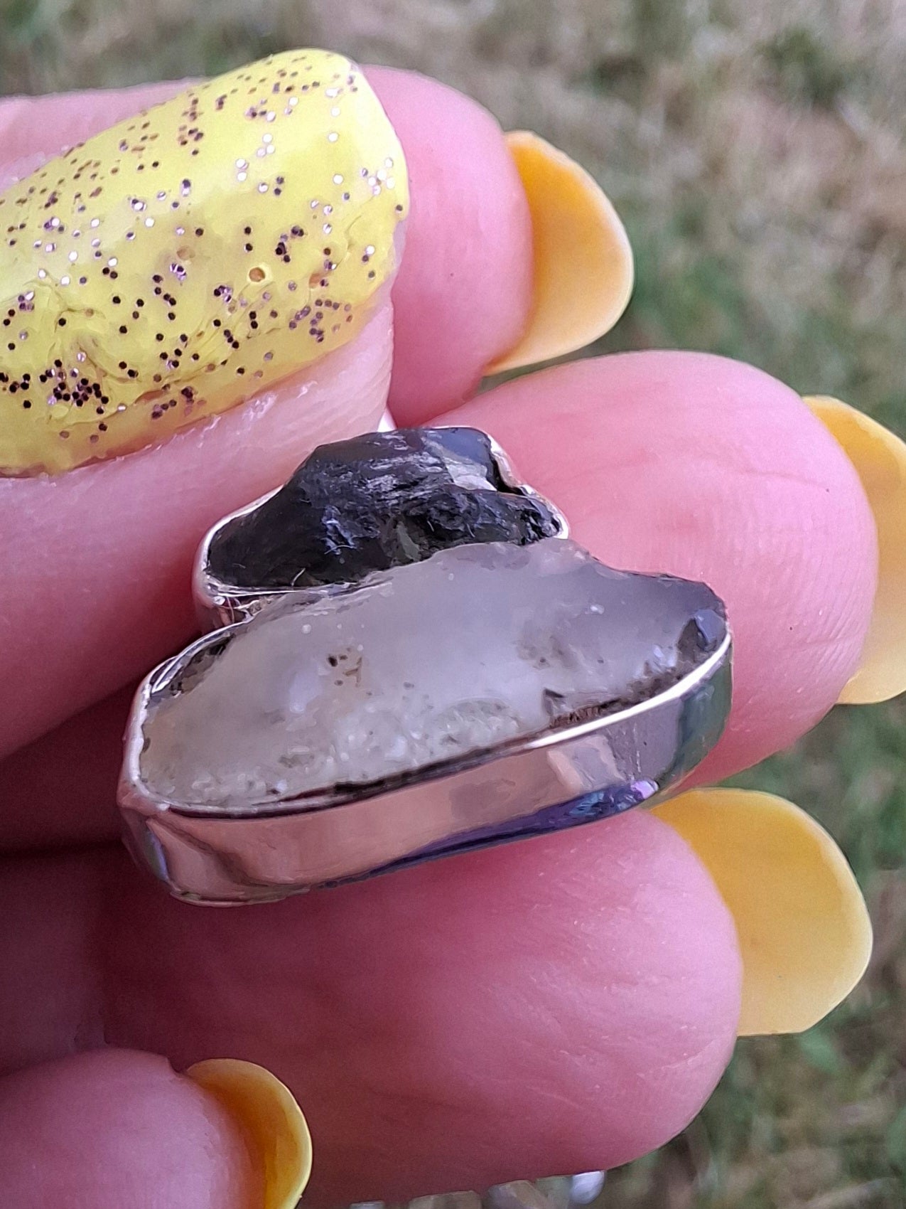 Moldavite & Libyan Desert Glass Pendant, 925 Silver, Tektite (Ref: MLP11)