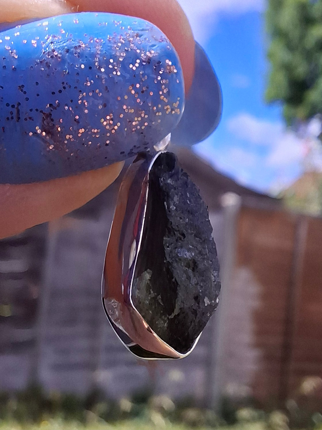 Moldavite Pendant, 925 Silver, Tektite (Ref: P79)