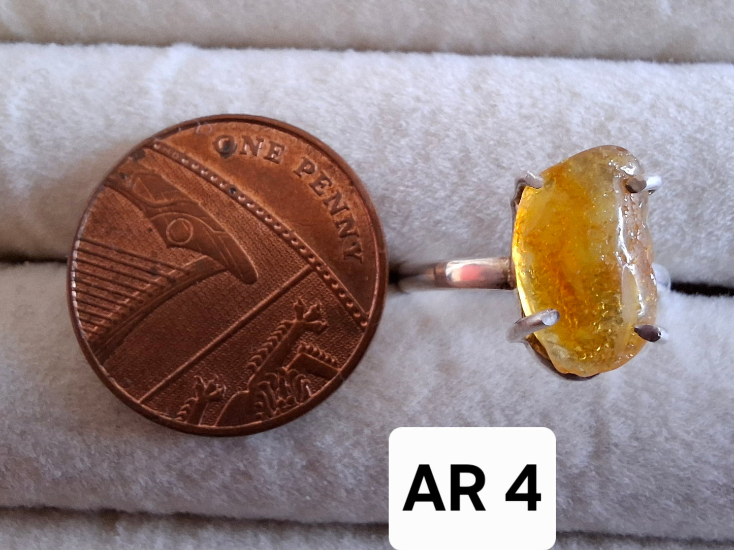 Baltic Amber Ring, size large L/small M, 925 Silver, Fossil (Ref: AR4)