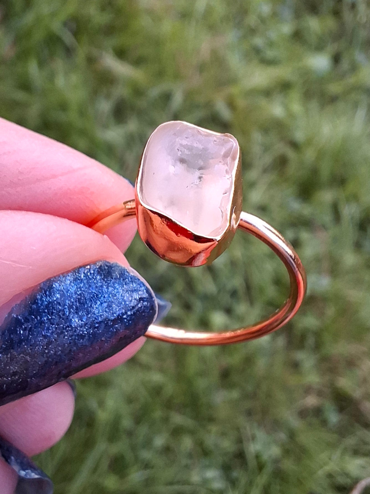 Libyan Desert Glass Ring, 14K GOLD Plated, size large Q, Tektite (Ref: LR64)