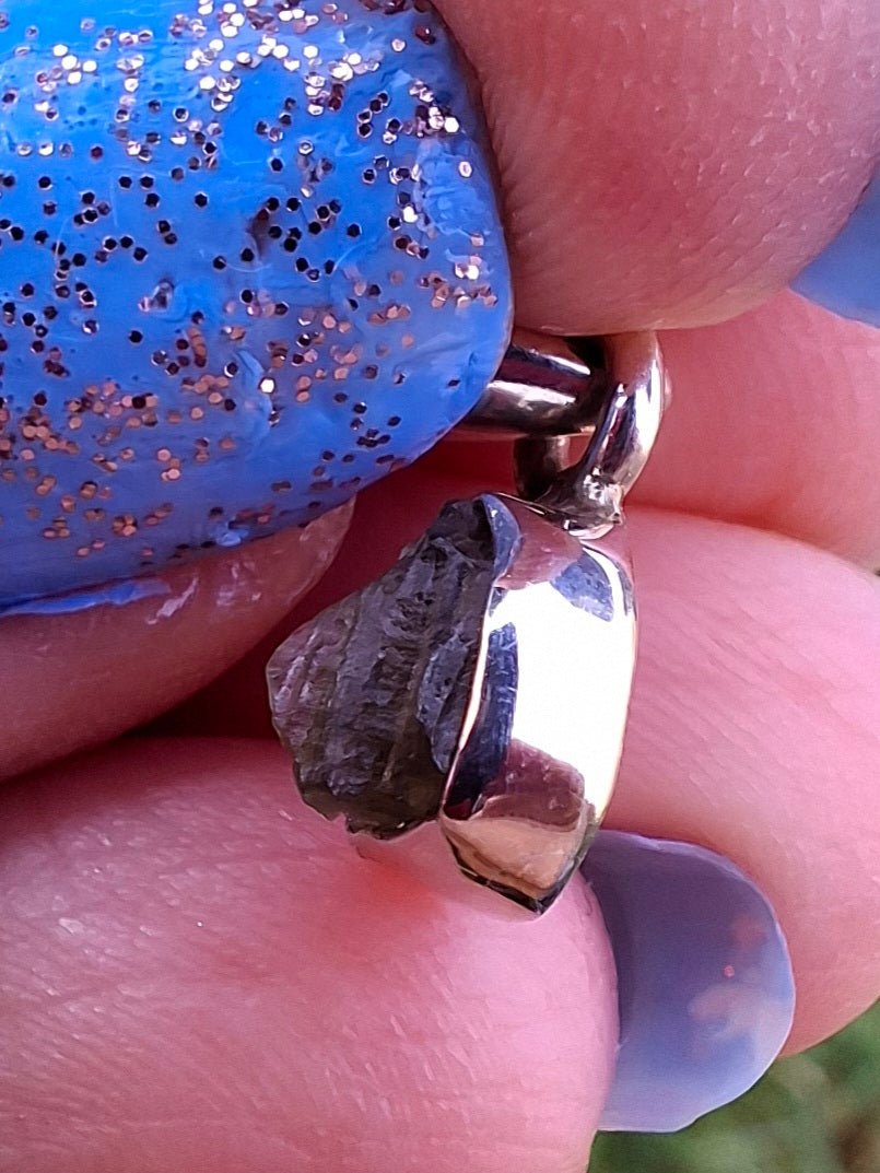 Moldavite Pendant, 925 Silver, Tektite (Ref: P50)