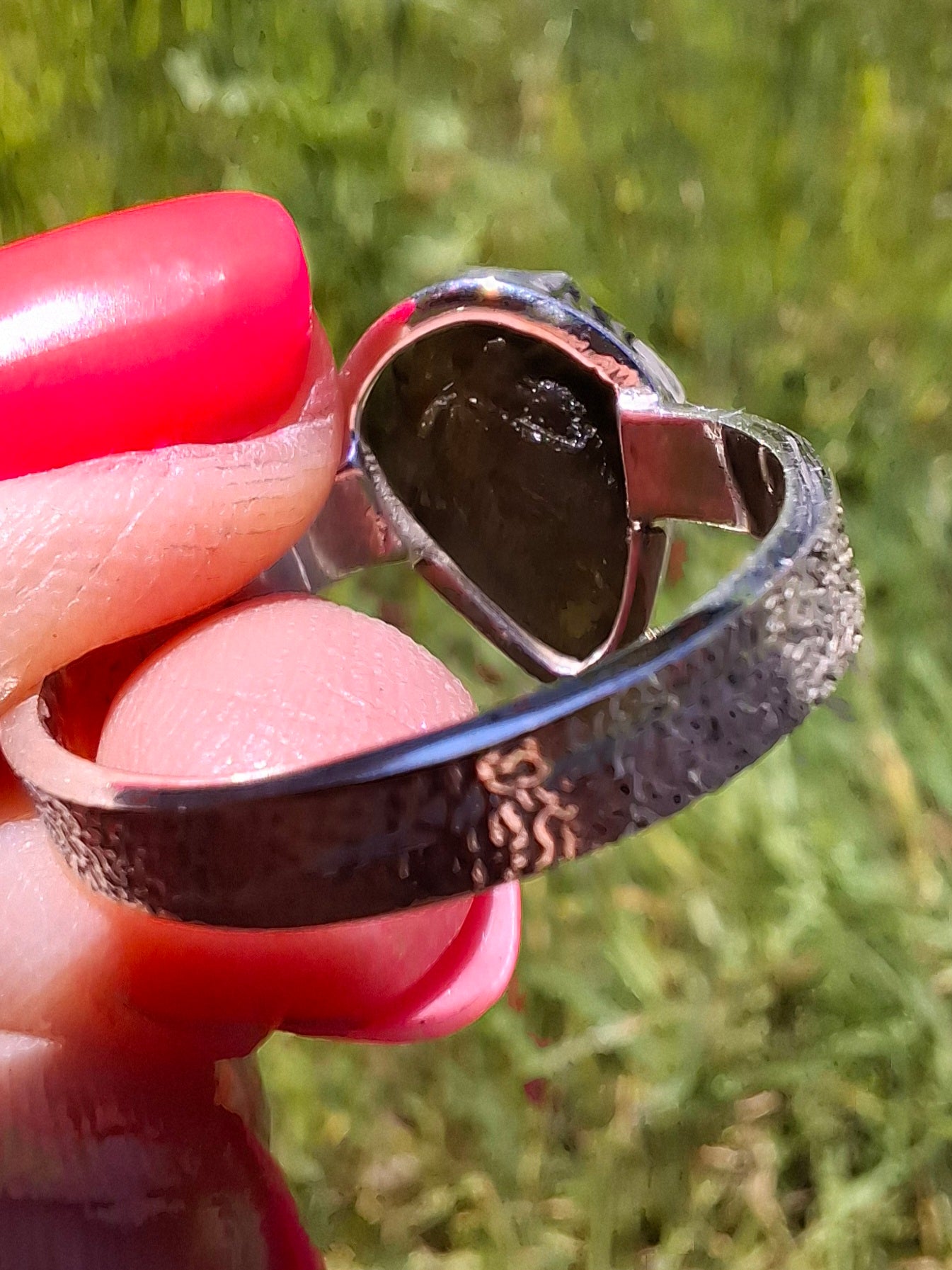 Moldavite Ring, size U, 925 Silver, Tektite (Ref: R323)