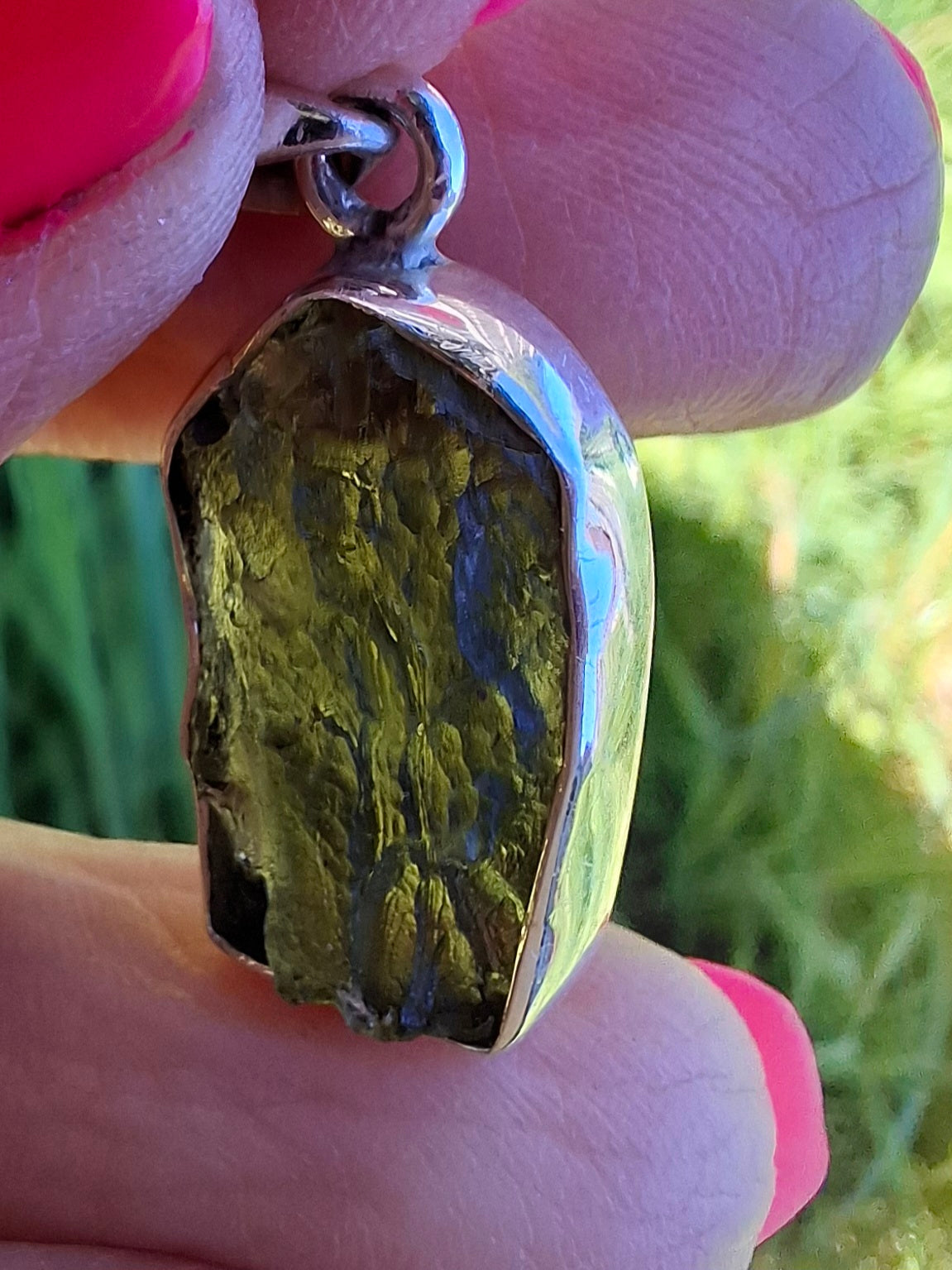 Moldavite Pendant, 925 Silver, Tektite (Ref: P442)