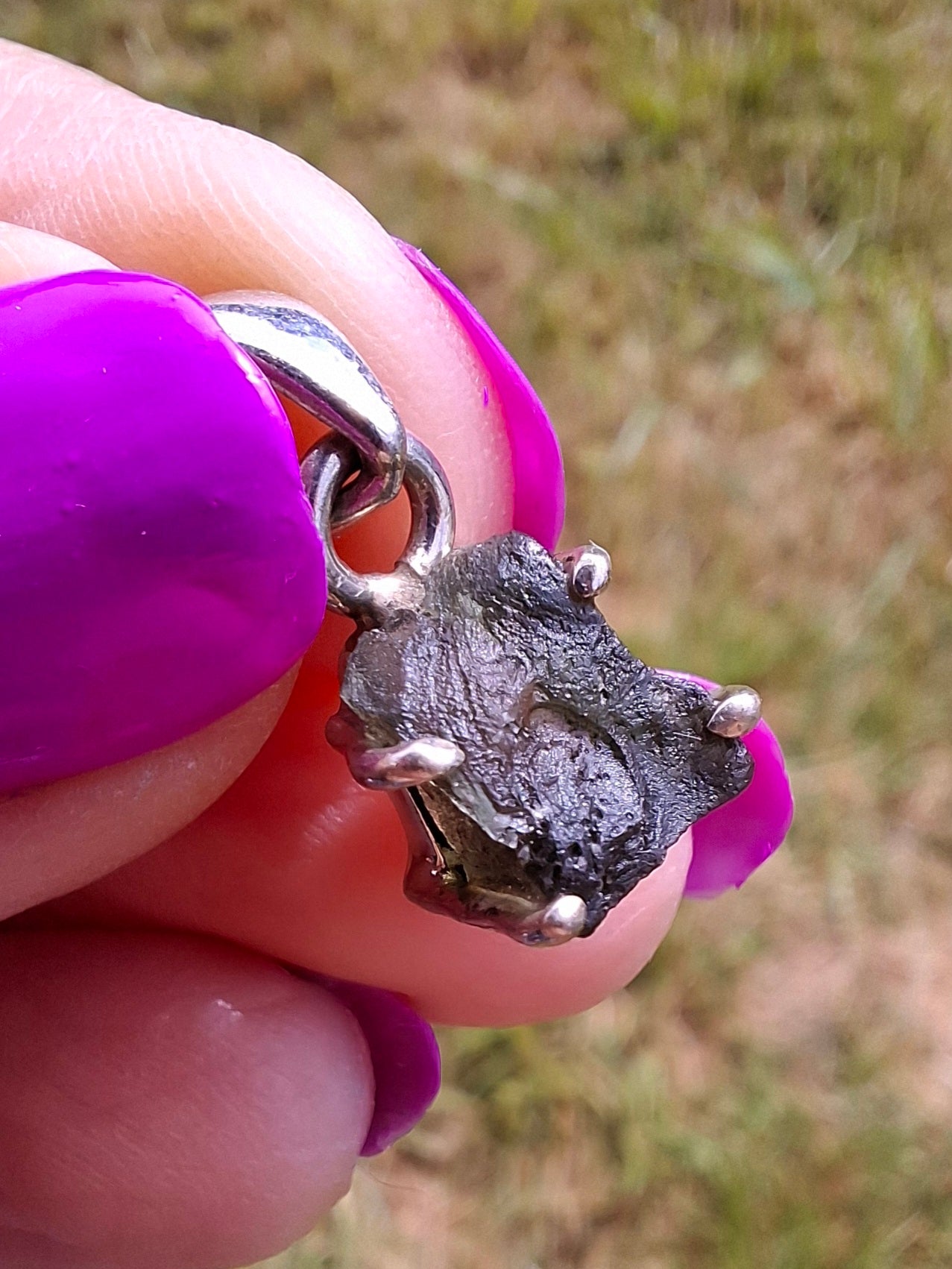 Moldavite Claw Pendant, 925 Silver, Tektite (Ref: P20)
