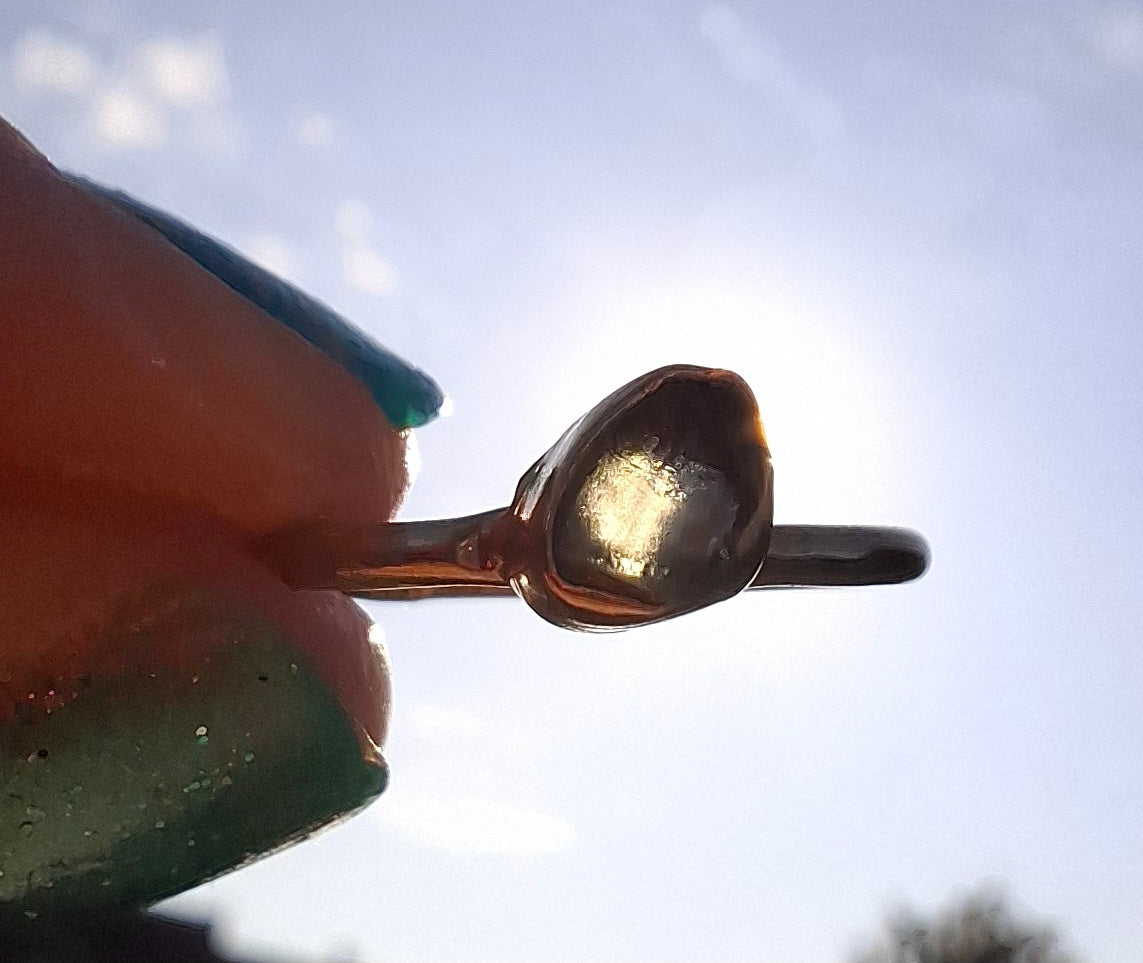 Moldavite Ring, 14K GOLD Plated, size large G / small H, Tektite (Ref: R334)