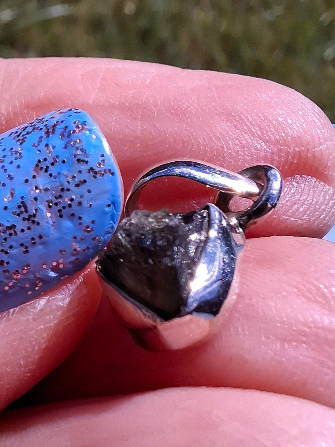 Moldavite Pendant, 925 Silver, Tektite (Ref: P83)
