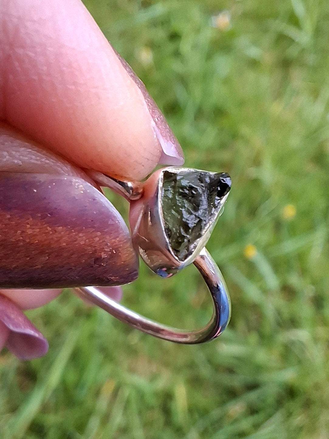 Moldavite Ring, size large R/small S, 925 Silver, Tektite (Ref: R53)