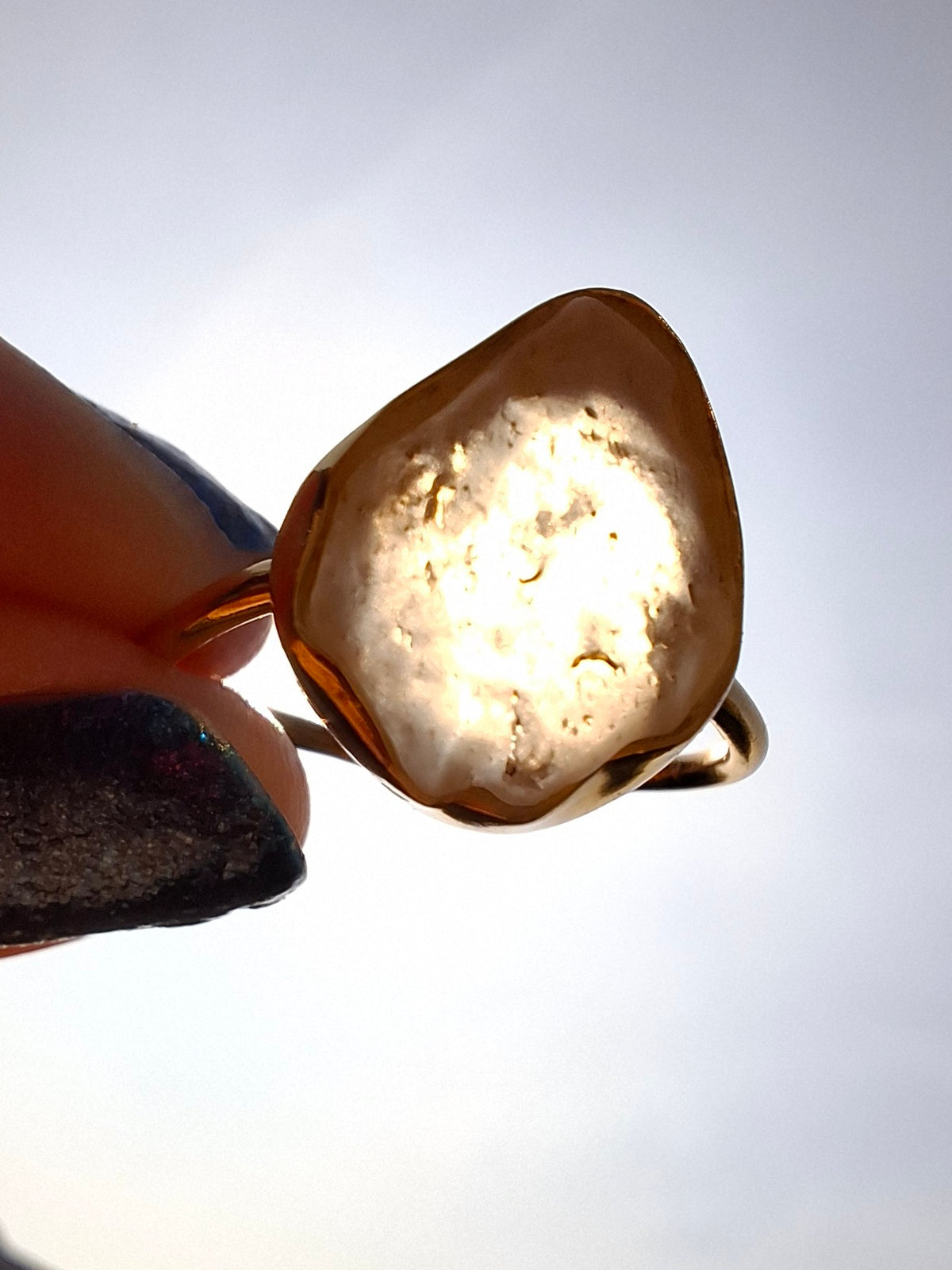 Libyan Desert Glass Ring, 14K GOLD Plated, size R, Tektite (Ref: LR66)