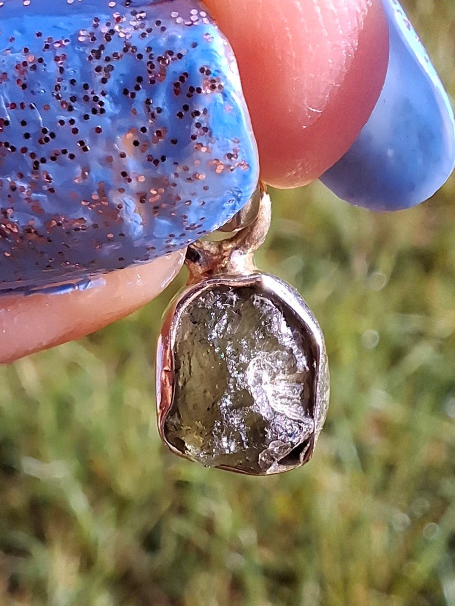 Moldavite Pendant, 925 Silver, Tektite (Ref: P49)