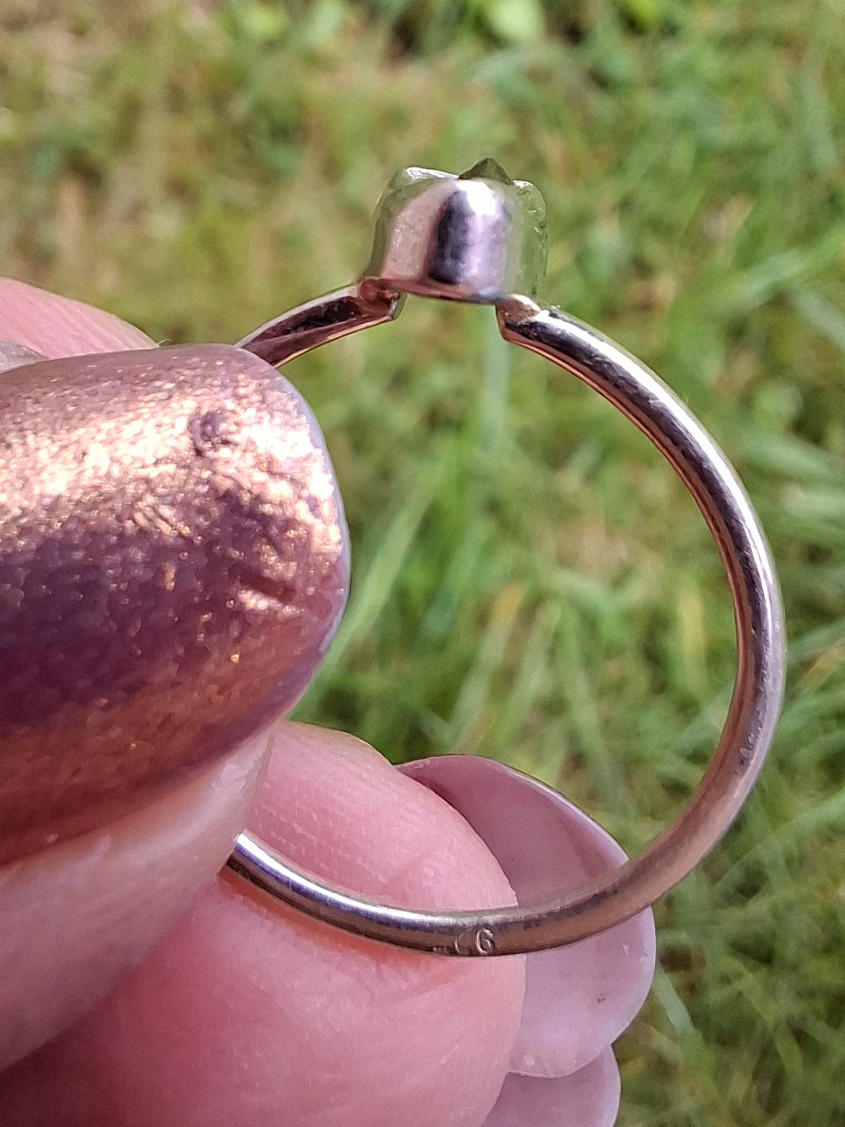 Moldavite Ring, size small L, 925 Silver, Tektite (Ref: R62)