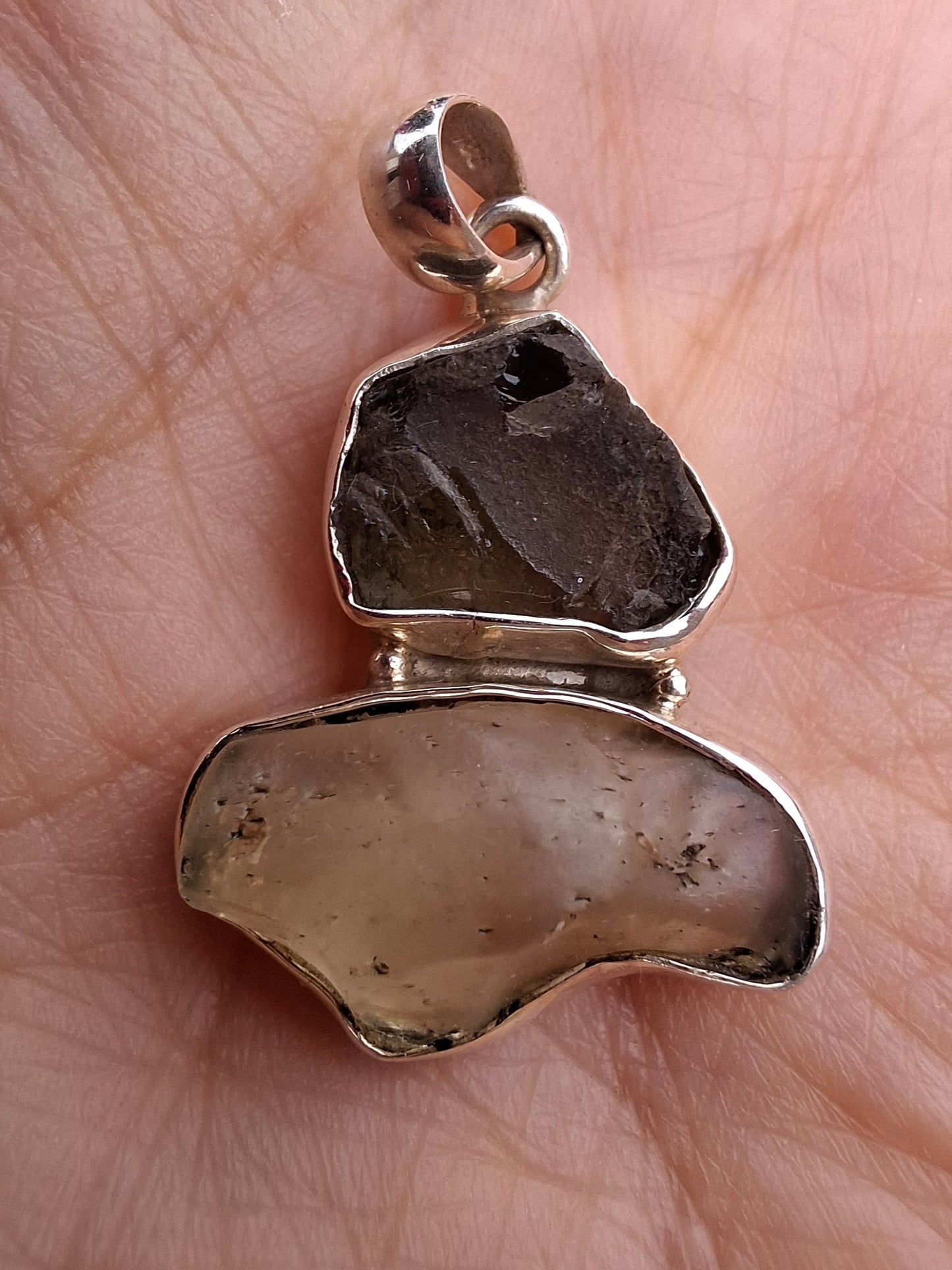 Moldavite & Libyan Desert Glass Pendant, 925 Silver, Tektite (Ref: MLP10)