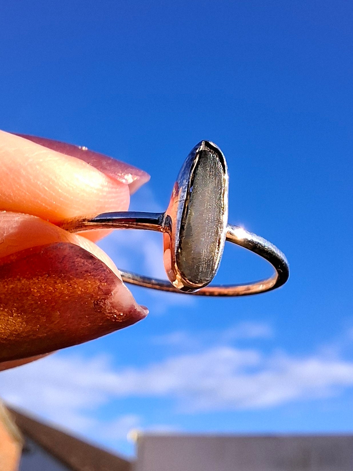 Moldavite Ring, size large Q, 925 Silver, Tektite (Ref: R47)