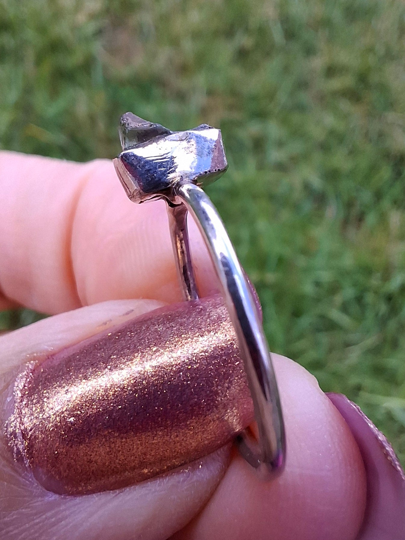 Moldavite Ring, size large M, 925 Silver, Tektite (Ref: R30)