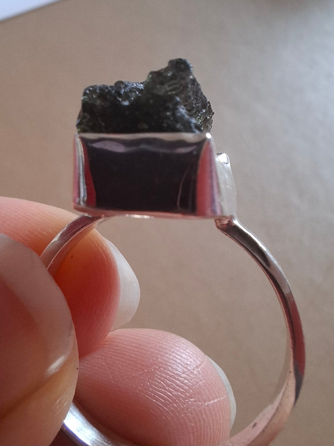 Moldavite Ring, size U, 925 Silver, Tektite (Ref: R324)