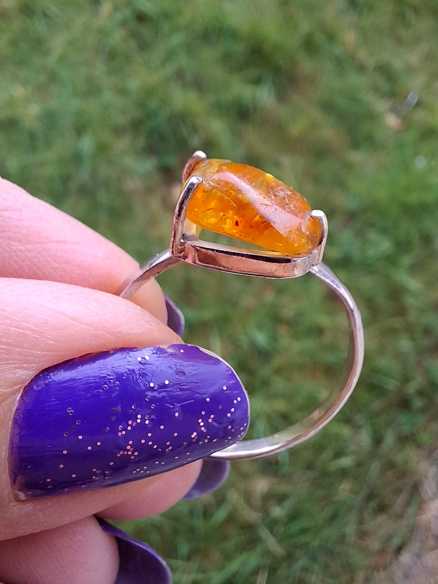 Baltic Amber Ring, size large X, 925 Silver, Fossil (Ref: AR36)