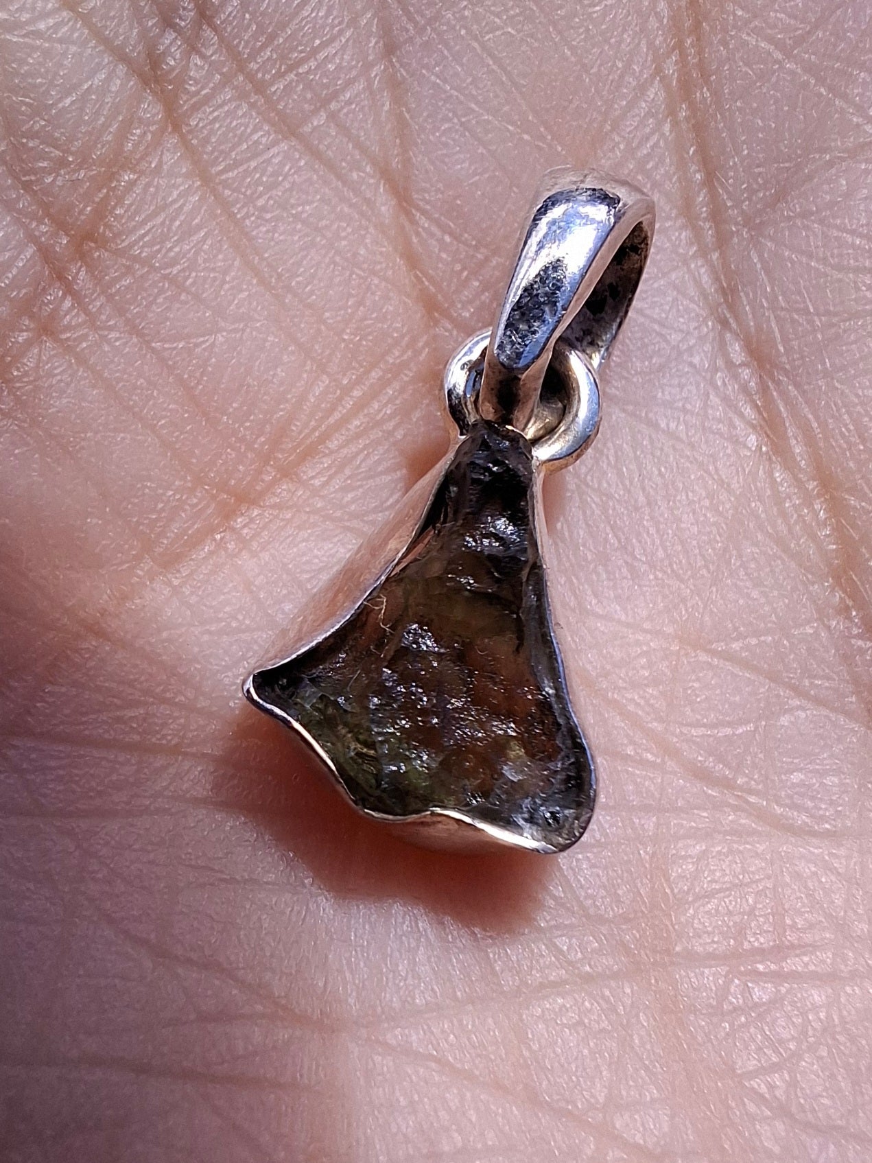 Moldavite Pendant, 925 Silver, Tektite (Ref: P74)