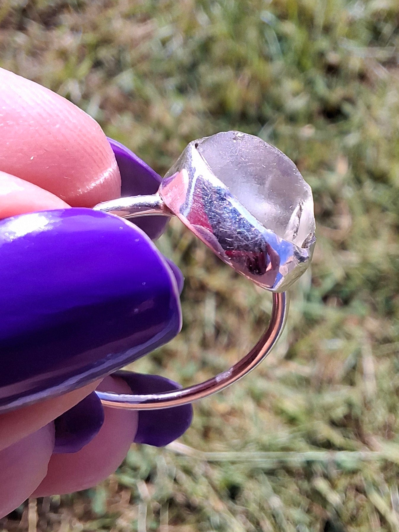 Libyan Desert Glass Ring, size large R/small S, 925 Silver, Tektite (Ref: LR42)