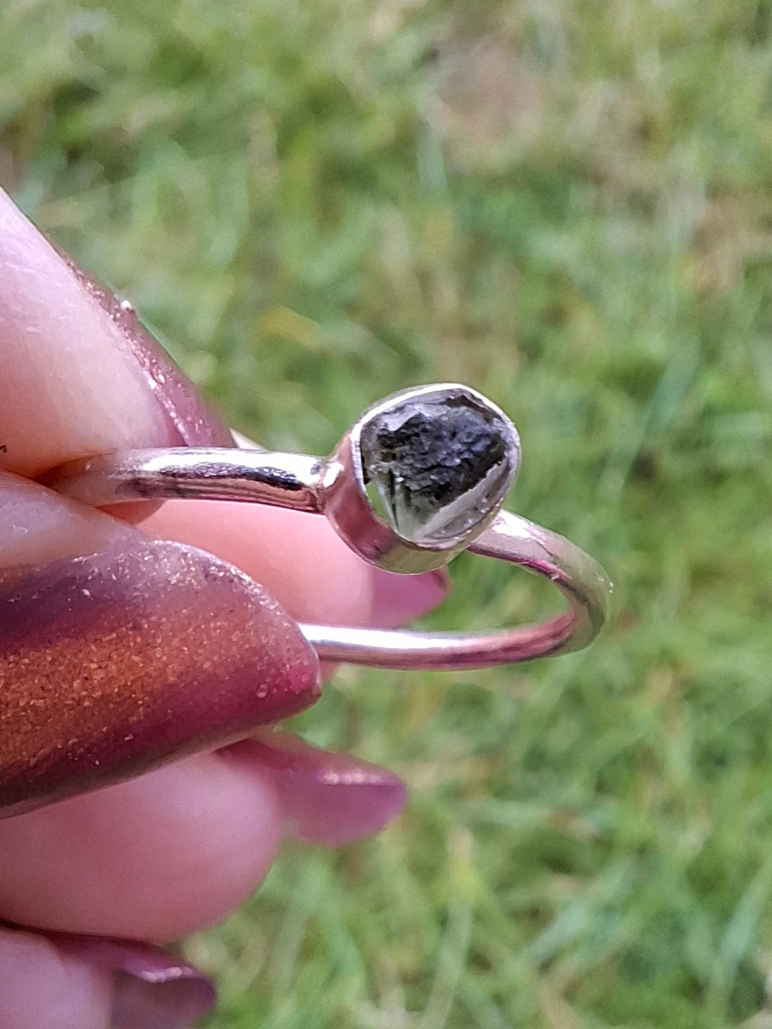 Moldavite Ring, size M, 925 Silver, Tektite (Ref: R31)
