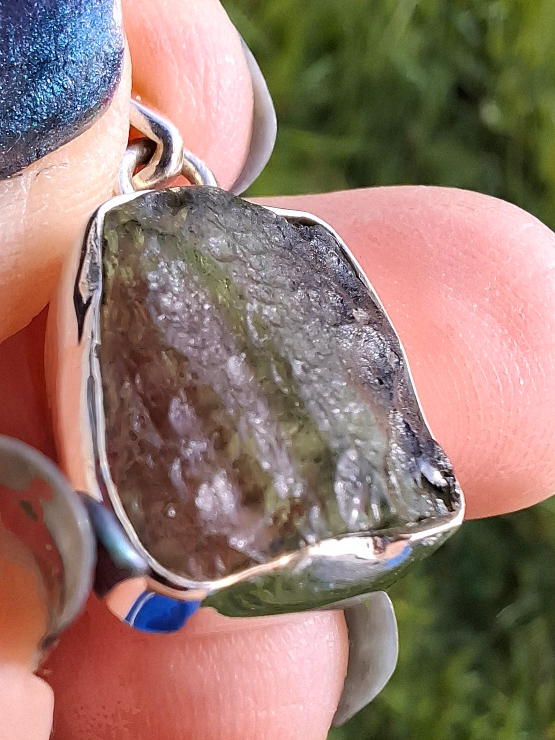 Moldavite Pendant, 925 Silver, Tektite (Ref: P9)
