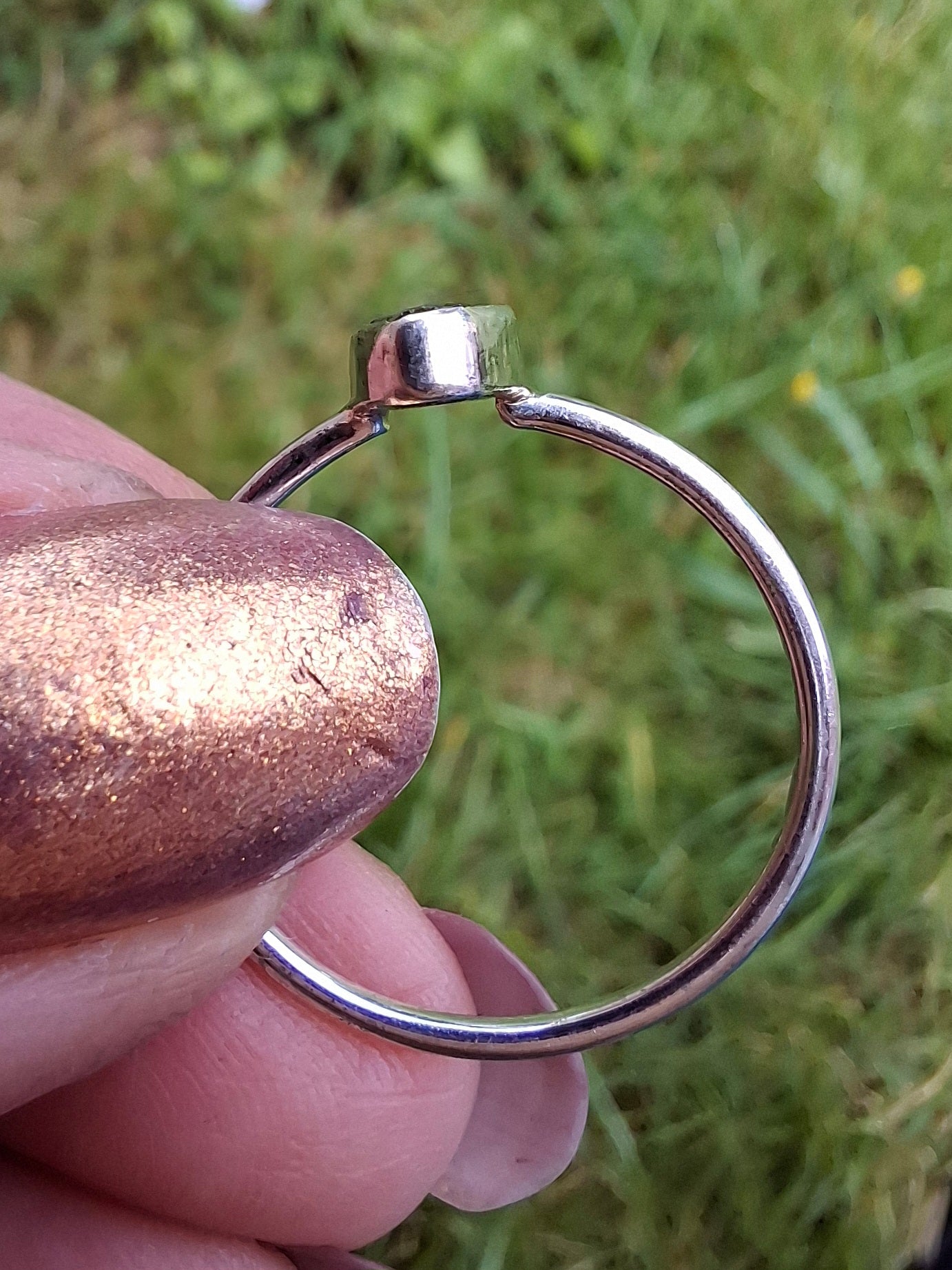 Moldavite Ring, size large R, 925 Silver, Tektite (Ref: R48)