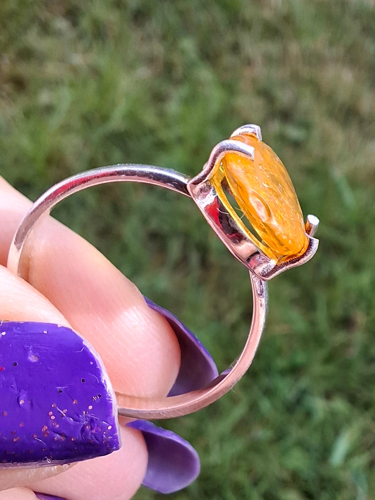 Baltic Amber Ring, size large N, 925 Silver, Fossil (Ref: AR9)