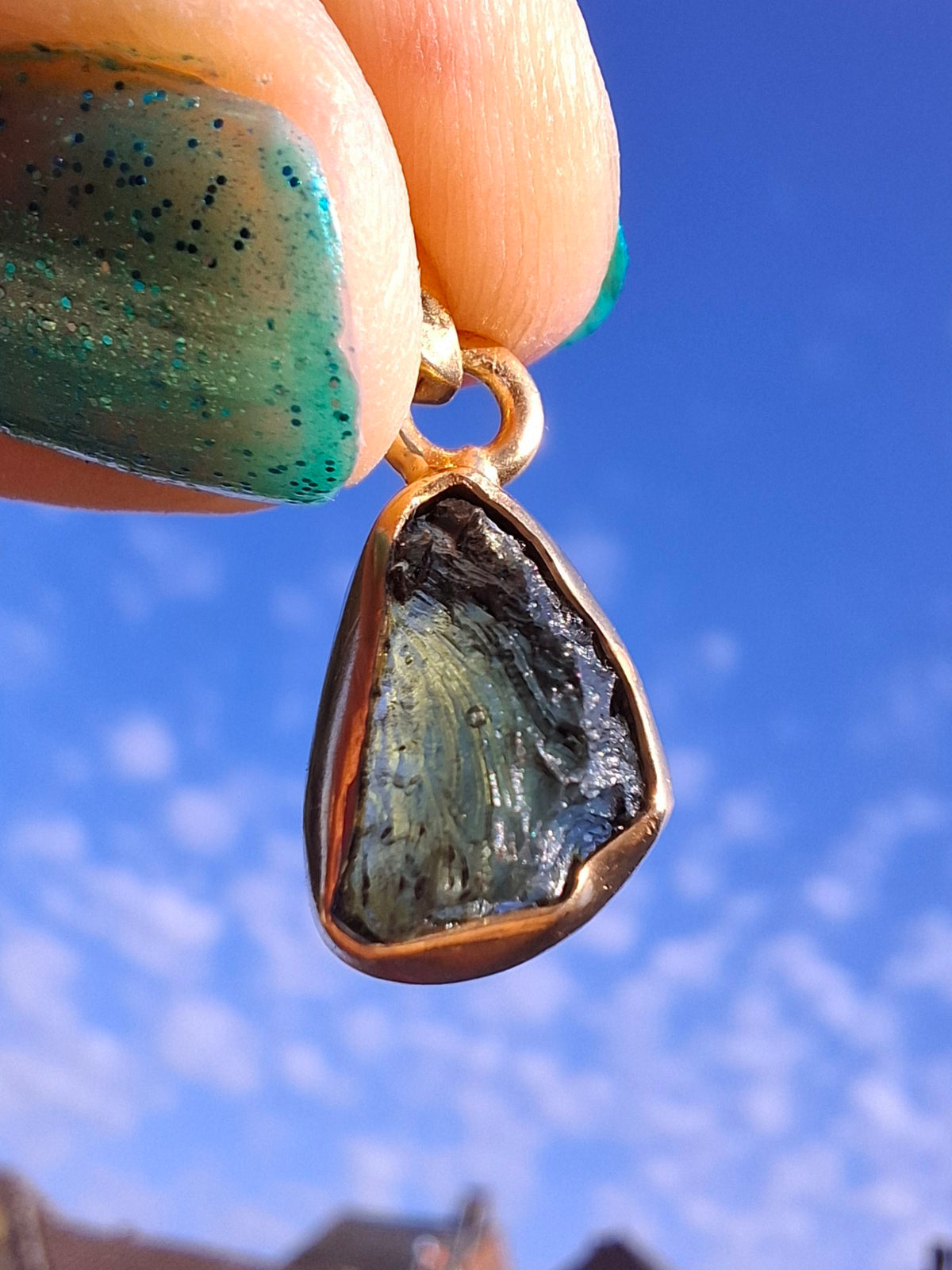 Moldavite Pendant, 14K GOLD Plated, Tektite (Ref: P449)