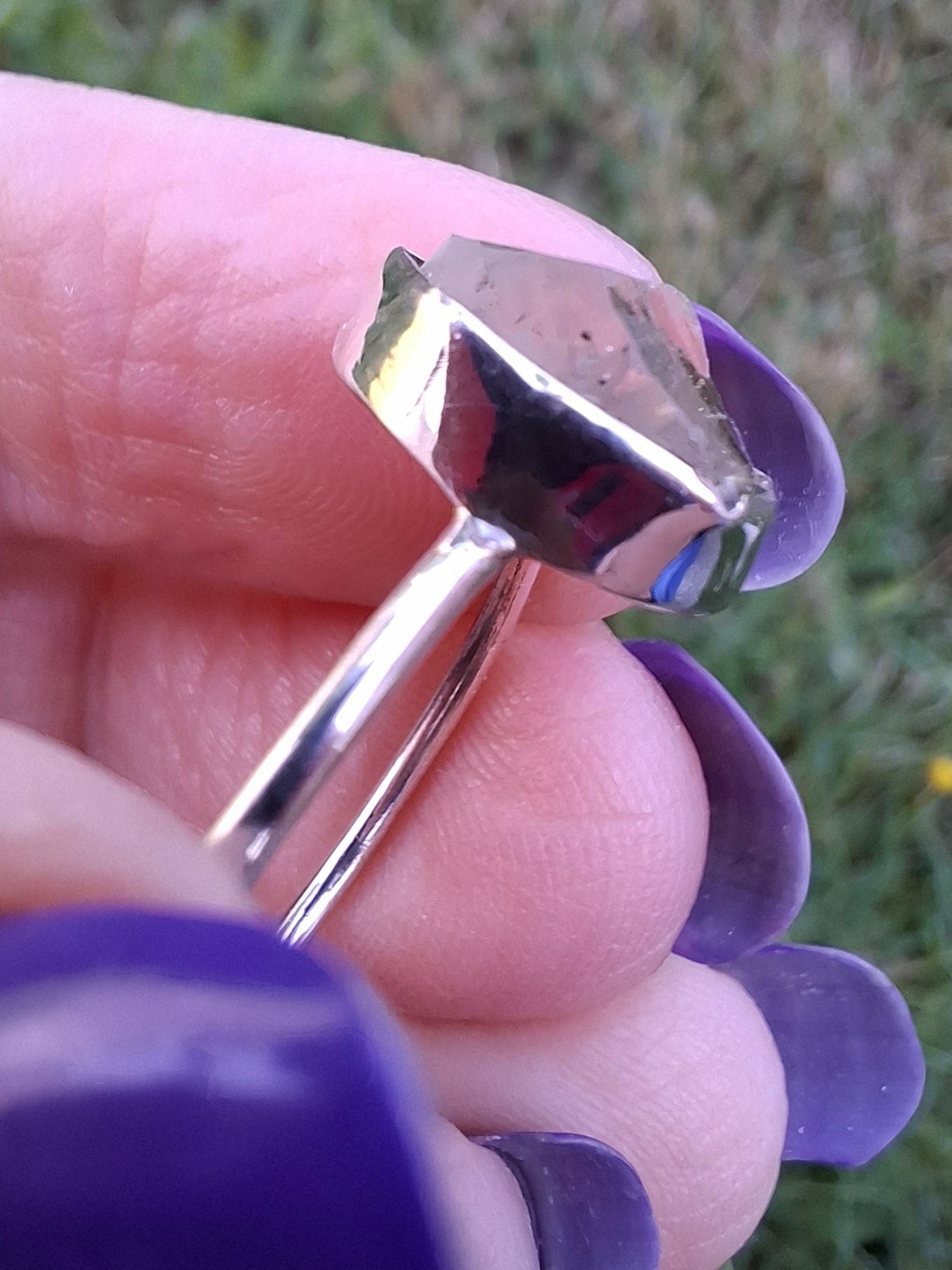 Libyan Desert Glass Ring, size large T, 925 Silver, Tektite (Ref: LR48)