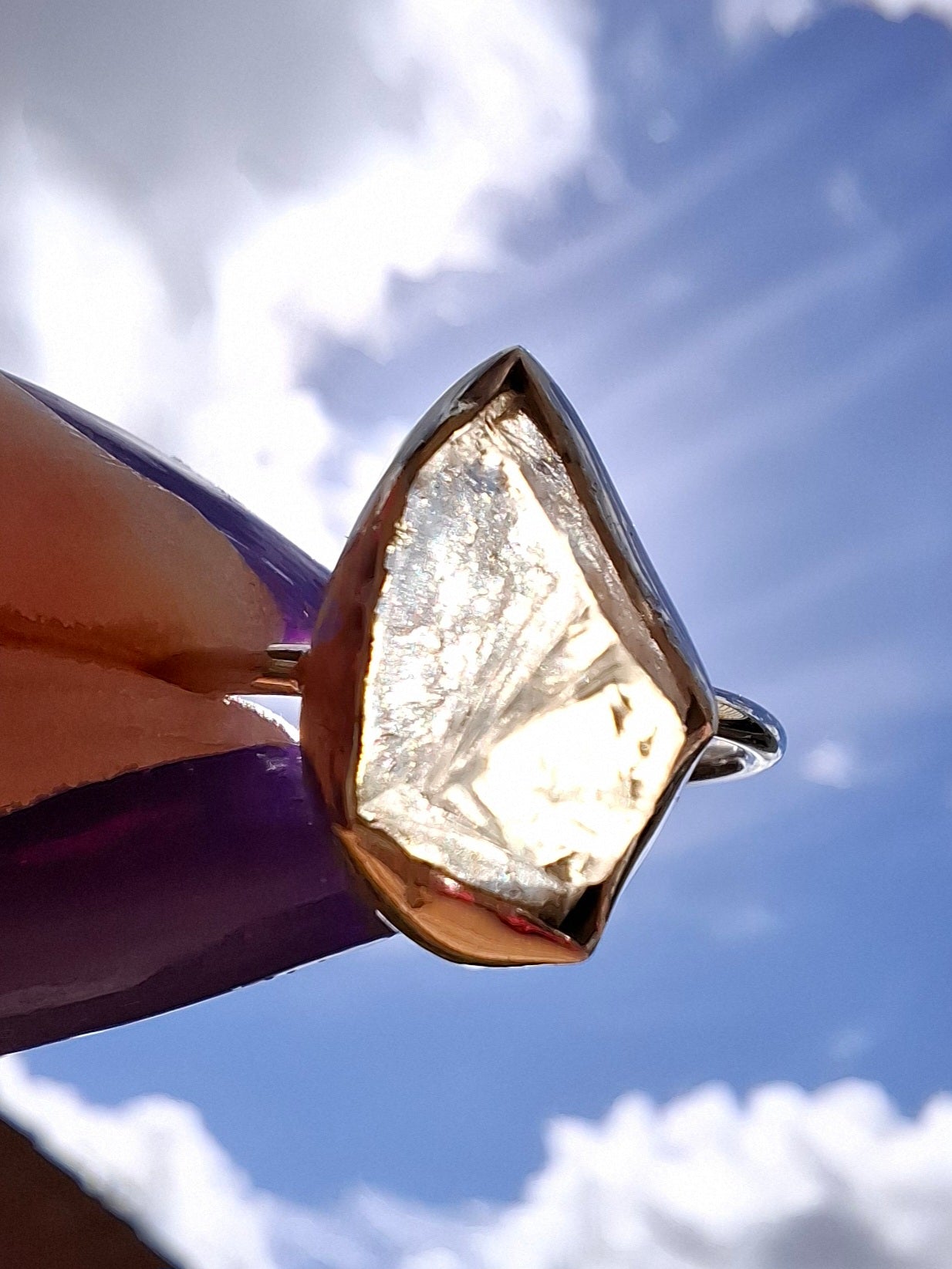 Libyan Desert Glass Ring, size Large O, 925 Silver, Tektite (Ref: LR21)