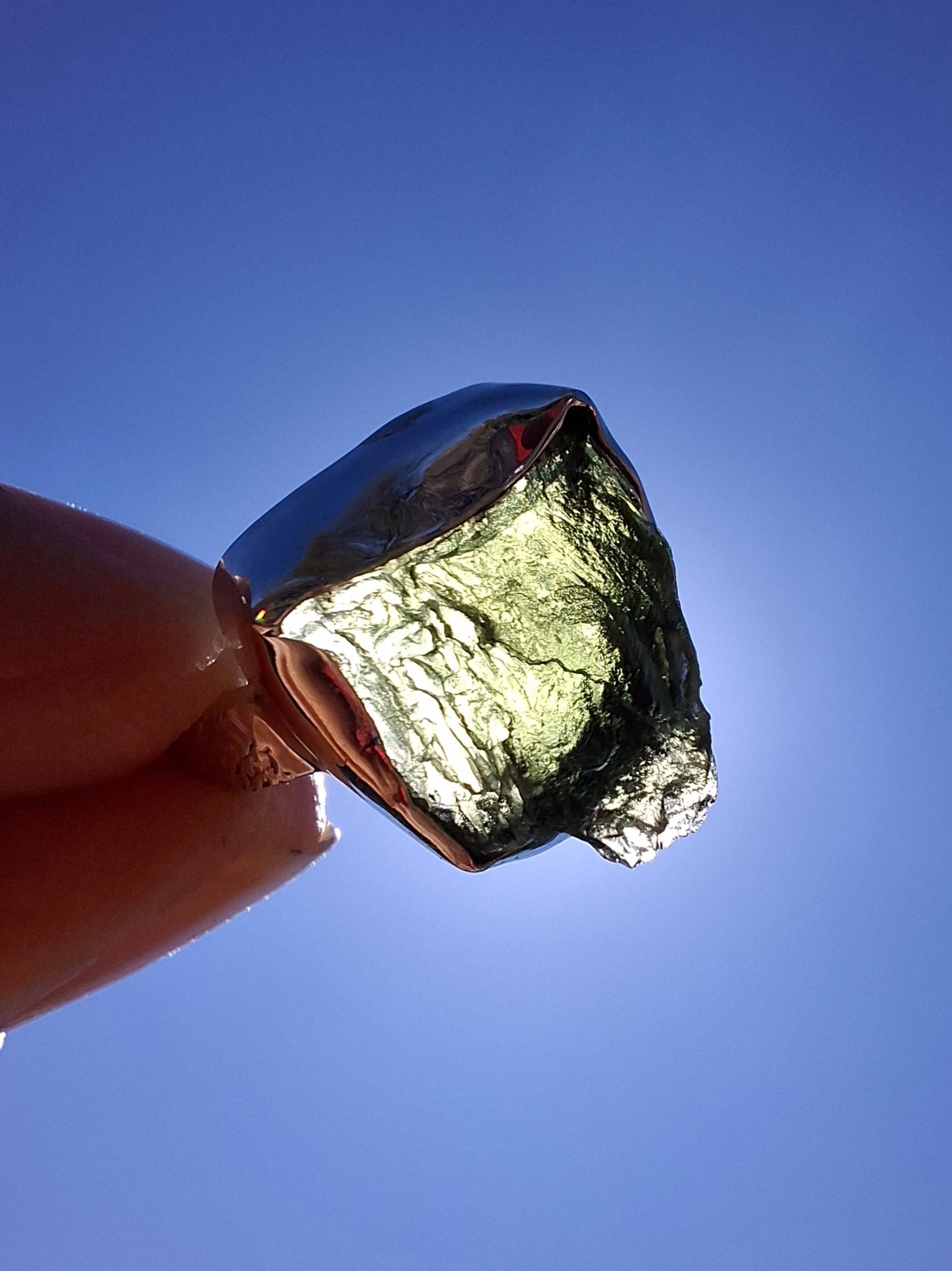 Moldavite Ring, size K, 925 Silver, Tektite (Ref: R302)