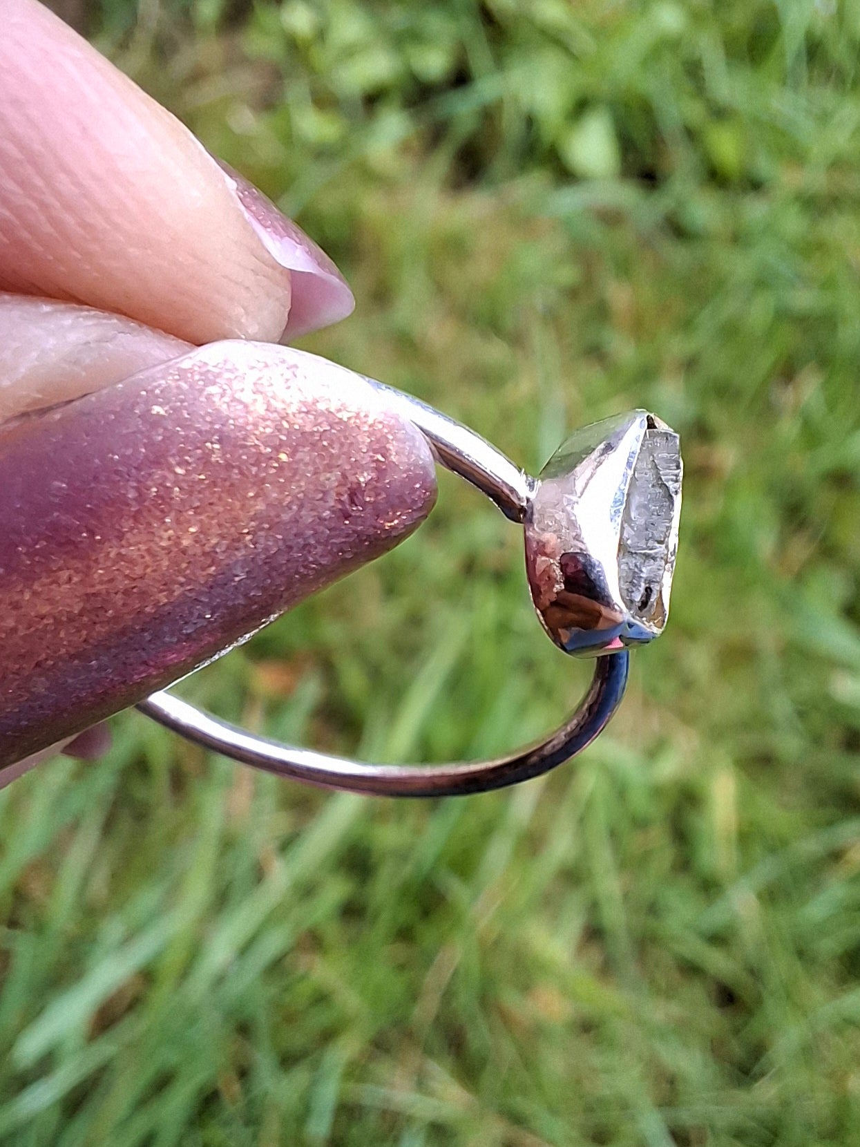 Moldavite Ring, size large T/small U, 925 Silver, Tektite (Ref: R71)