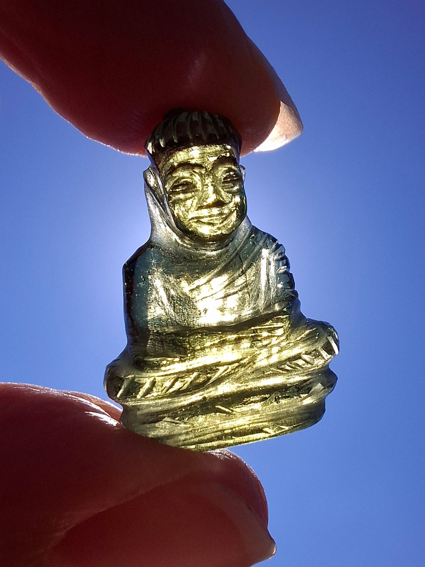 Moldavite BUDDHA Carving, 2.71g, Tektite (Ref: Buddha4)