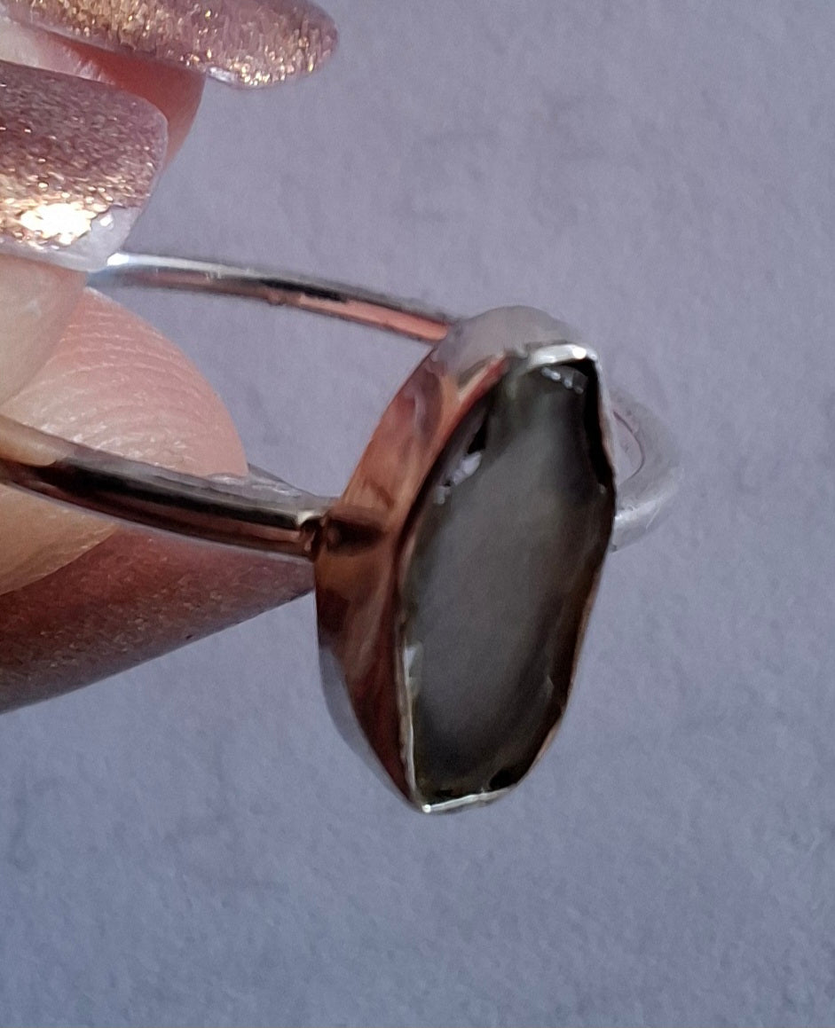 Moldavite Ring, size large R, 925 Silver, Tektite (Ref: R48)