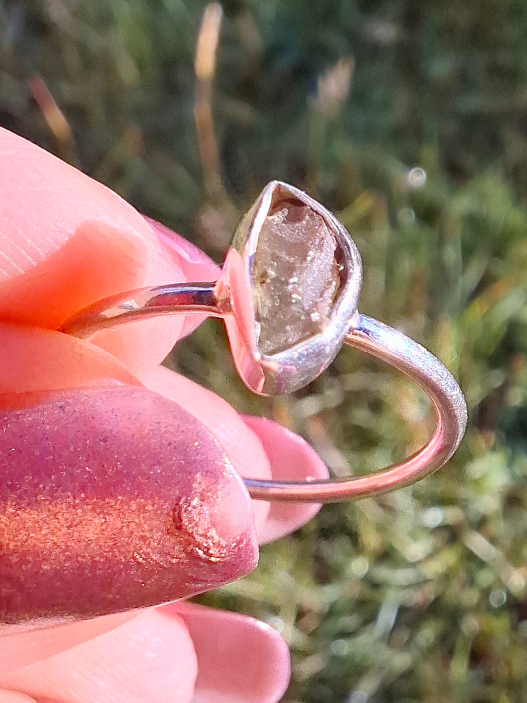 Moldavite Ring, size small L, 925 Silver, Tektite (Ref: R35)