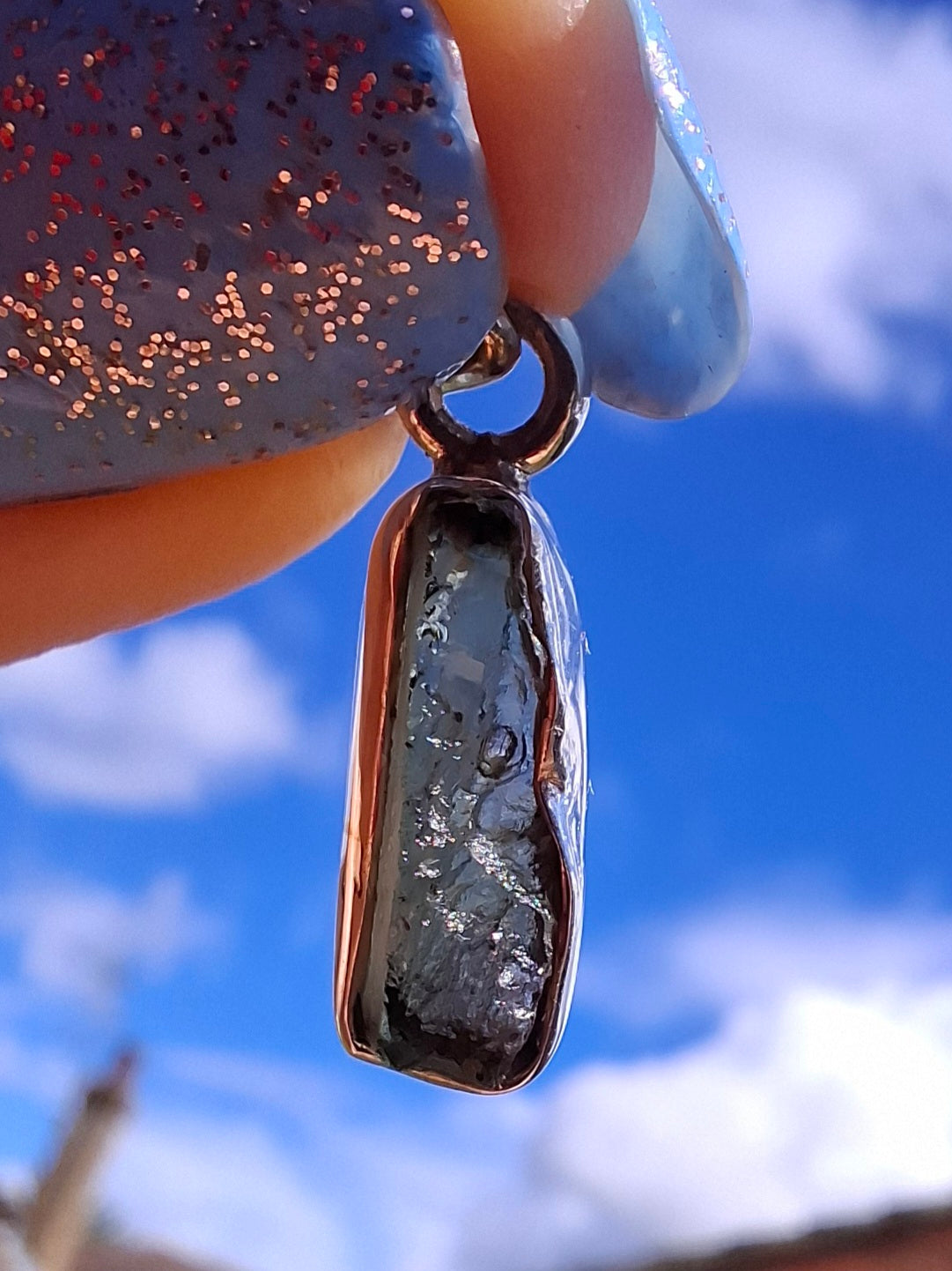 Moldavite Pendant, 925 Silver, Tektite (Ref: P77)