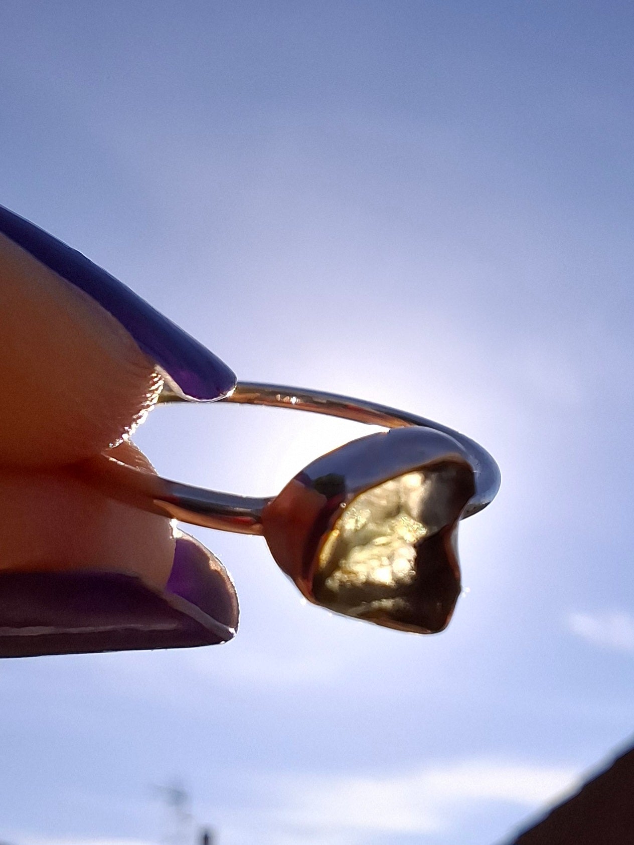 Moldavite Ring, Size small L, 925 Silver, Tektite (Ref: R34)