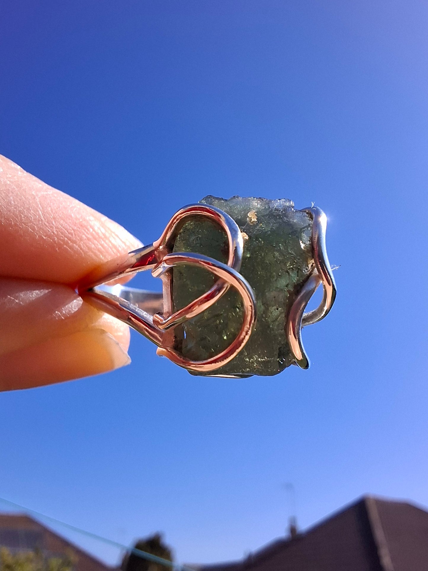 Moldavite Ring, size Q, 925 Silver, Tektite (Ref: R11)