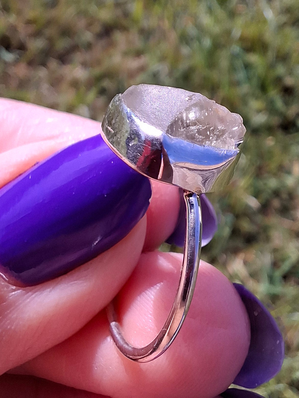 Libyan Desert Glass Ring, size large O, 925 Silver, Tektite (Ref: LR37)