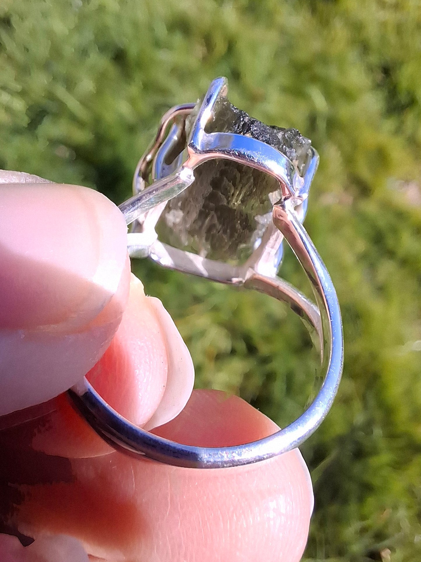 Moldavite Ring, size Q, 925 Silver, Tektite (Ref: R10)
