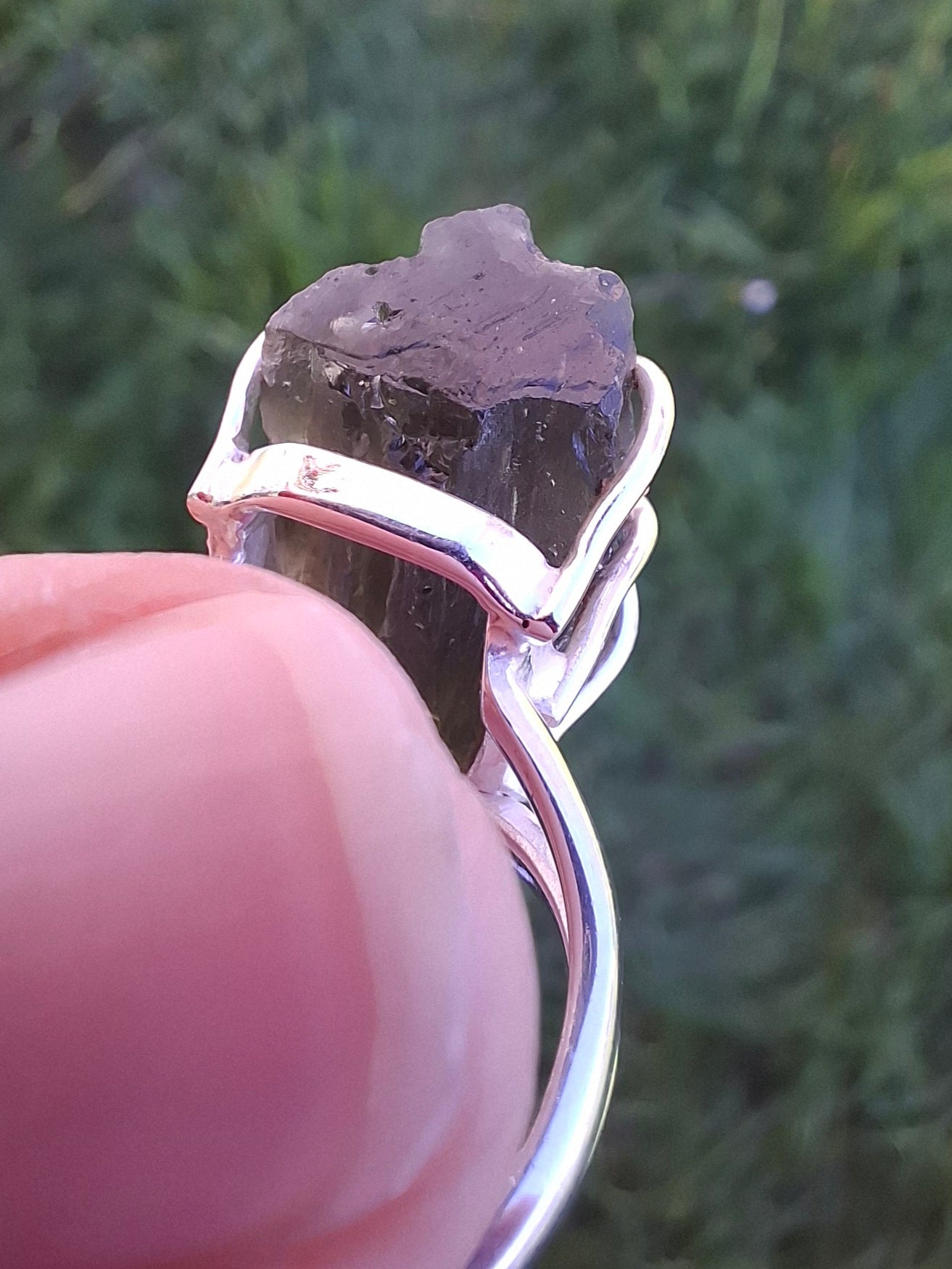 Moldavite Ring, size O, 925 Silver, Tektite (Ref: R8)