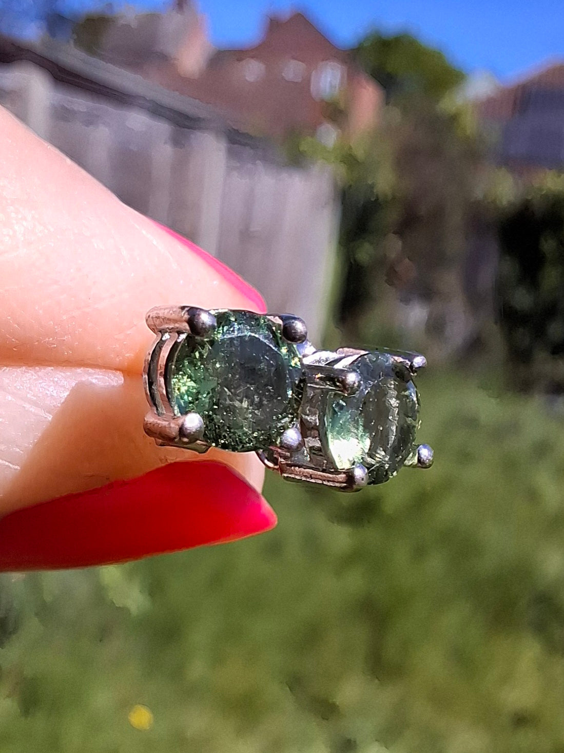 Moldavite (faceted) 5mm STUD EARRINGS, 925 Silver, Tektite (Ref: Pair51)