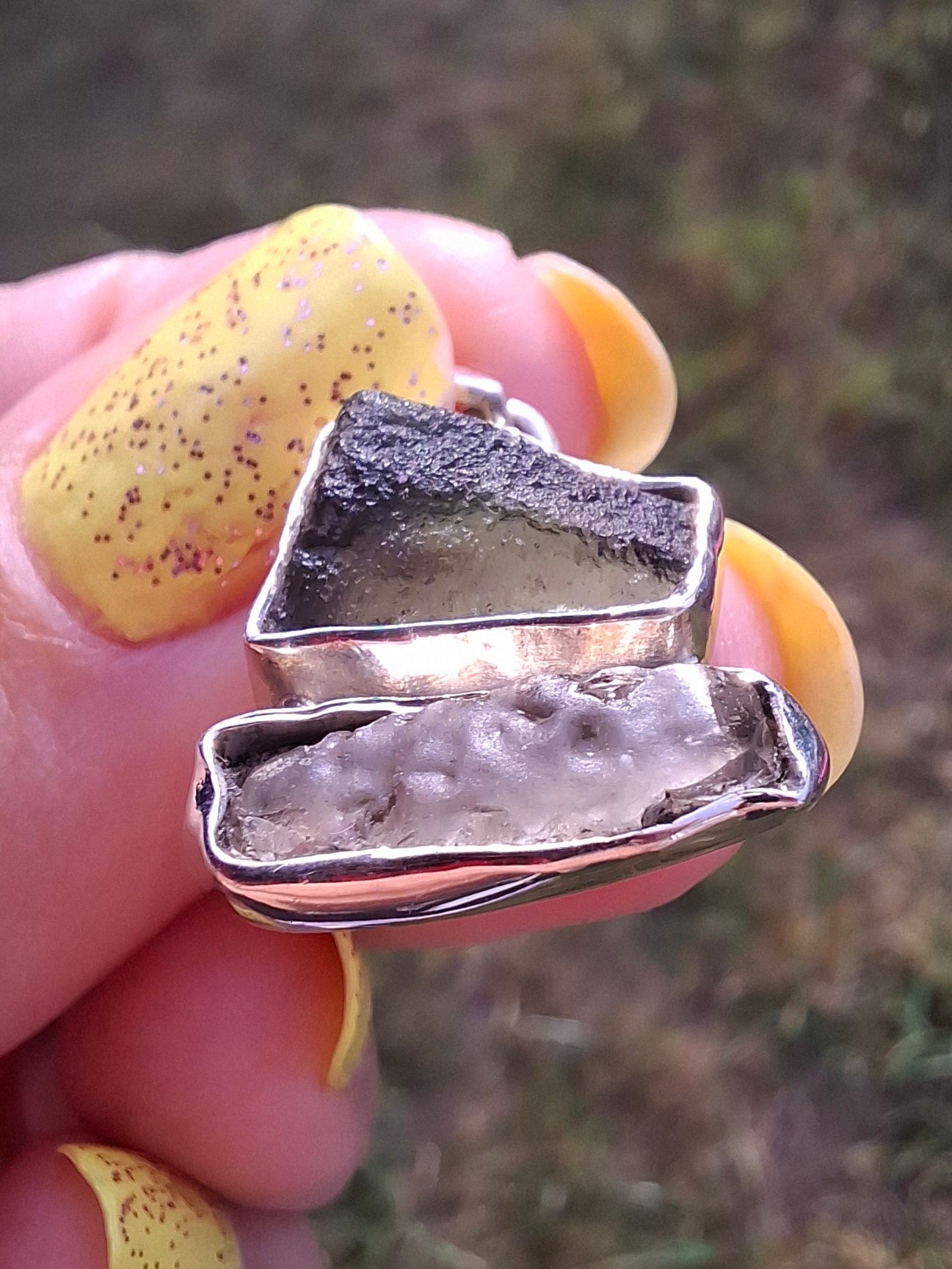 Moldavite & Libyan Desert Glass Pendant, 925 Silver, Tektite (Ref: MLP6)