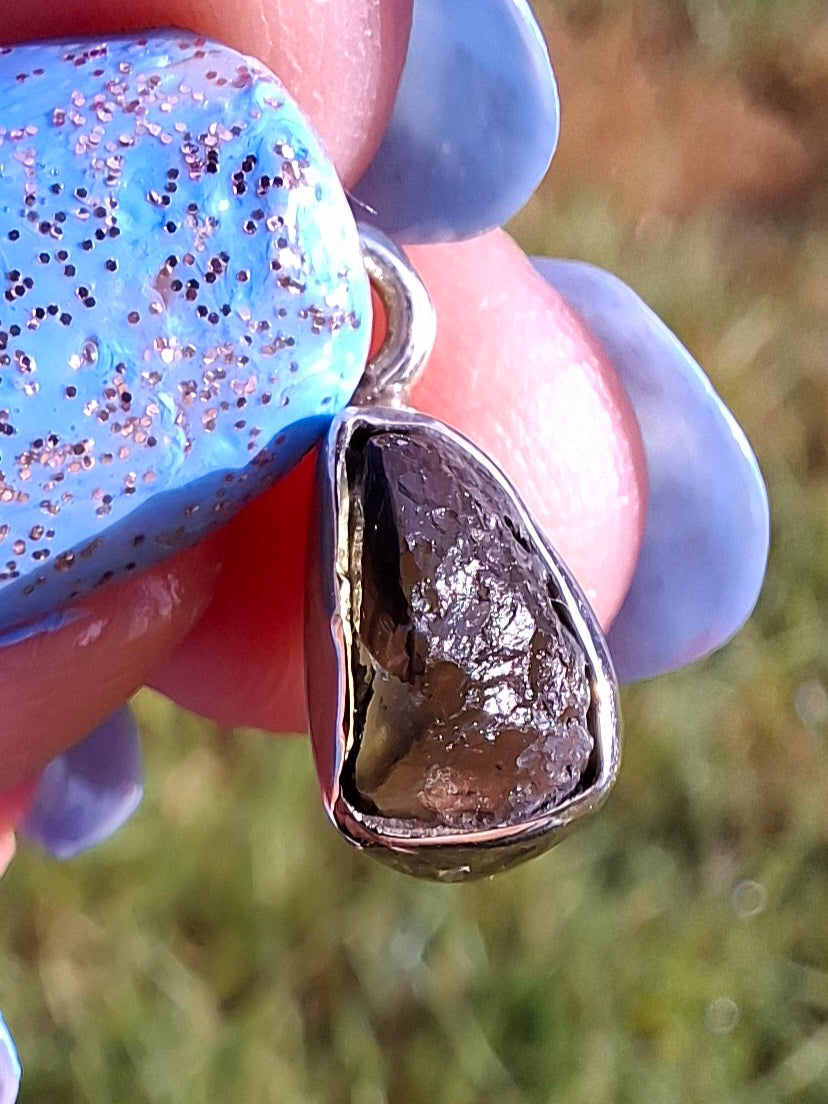 Moldavite Pendant, 925 Silver, Tektite (Ref: P51)