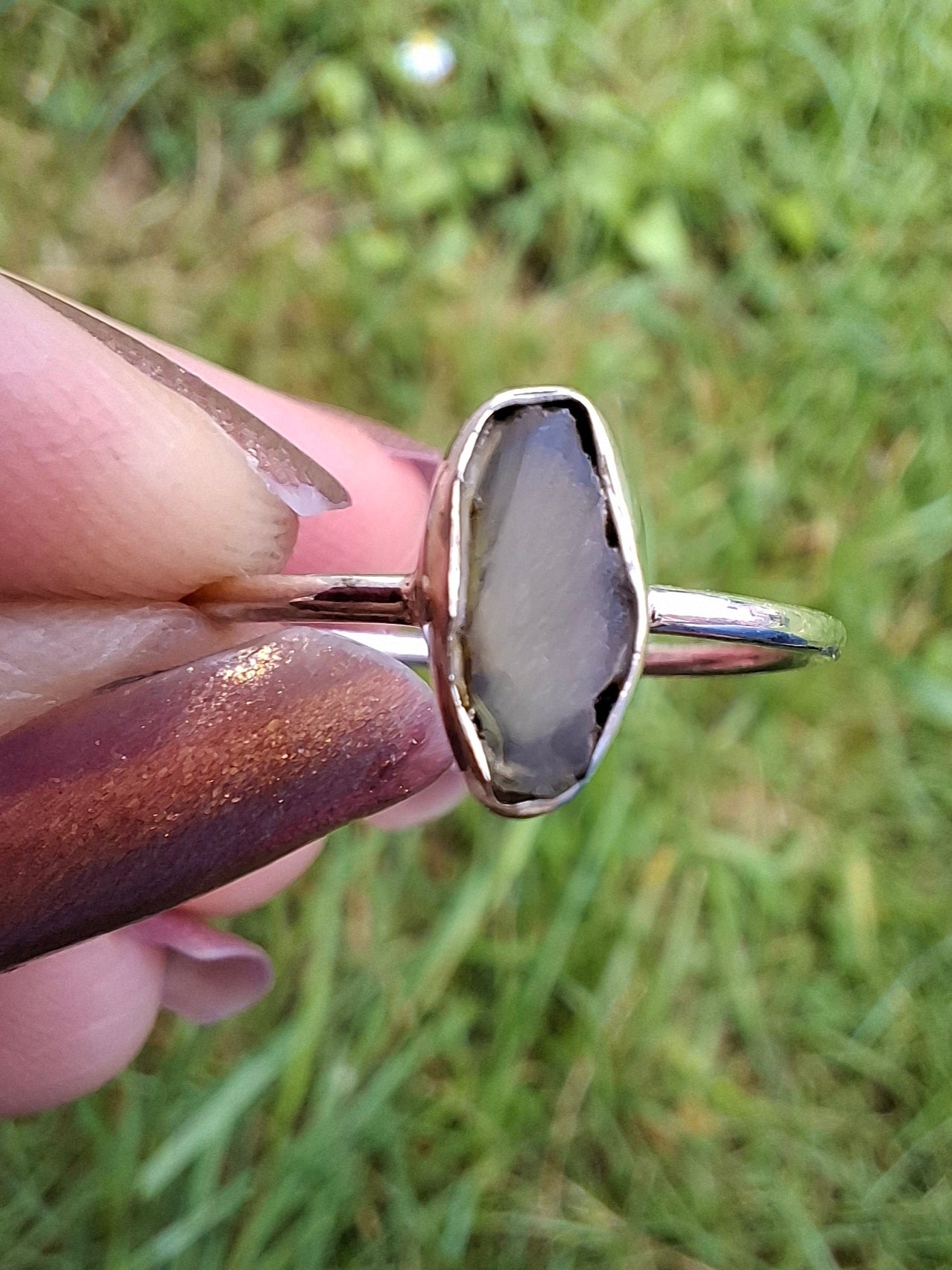 Moldavite Ring, size large R, 925 Silver, Tektite (Ref: R48)