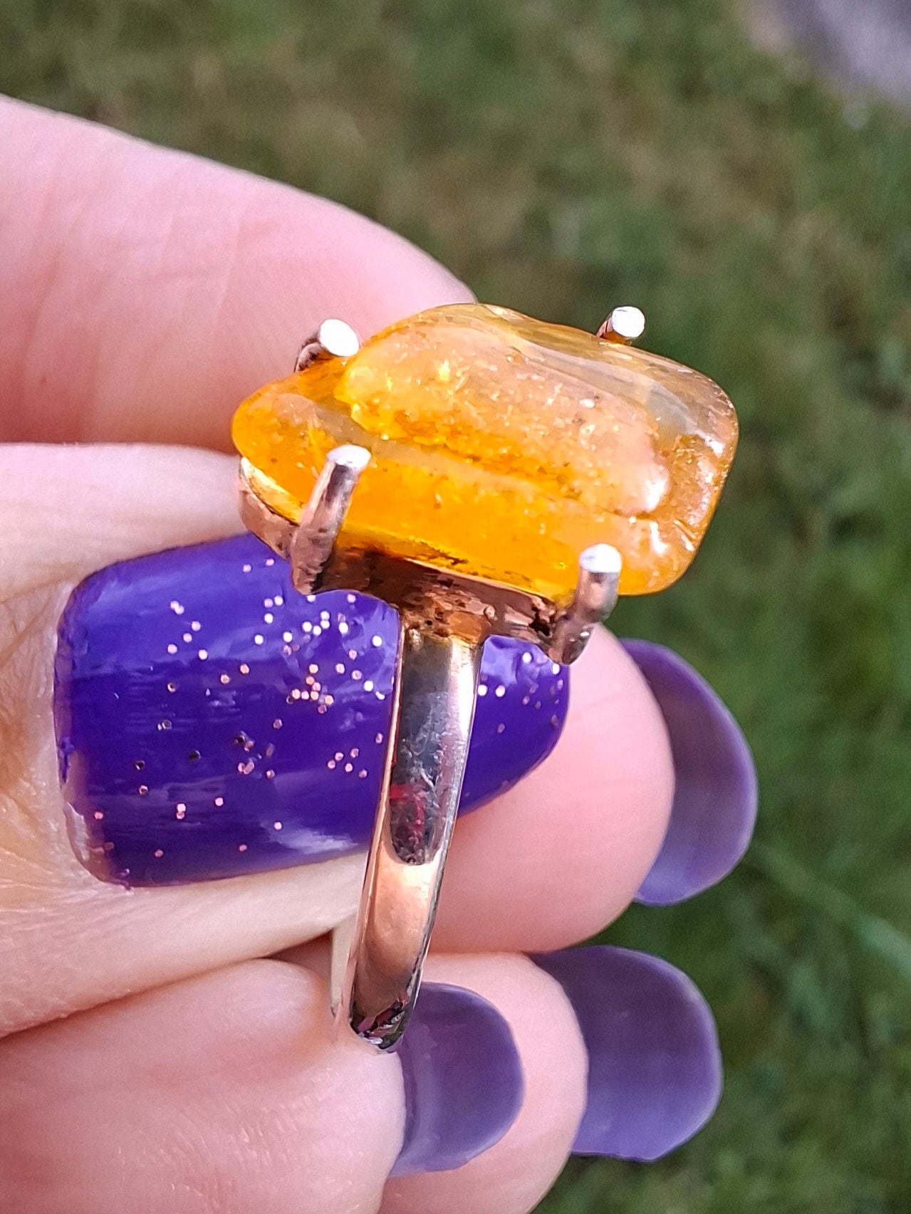 Baltic Amber Ring, size large R, 925 Silver, Fossil (Ref: AR15)